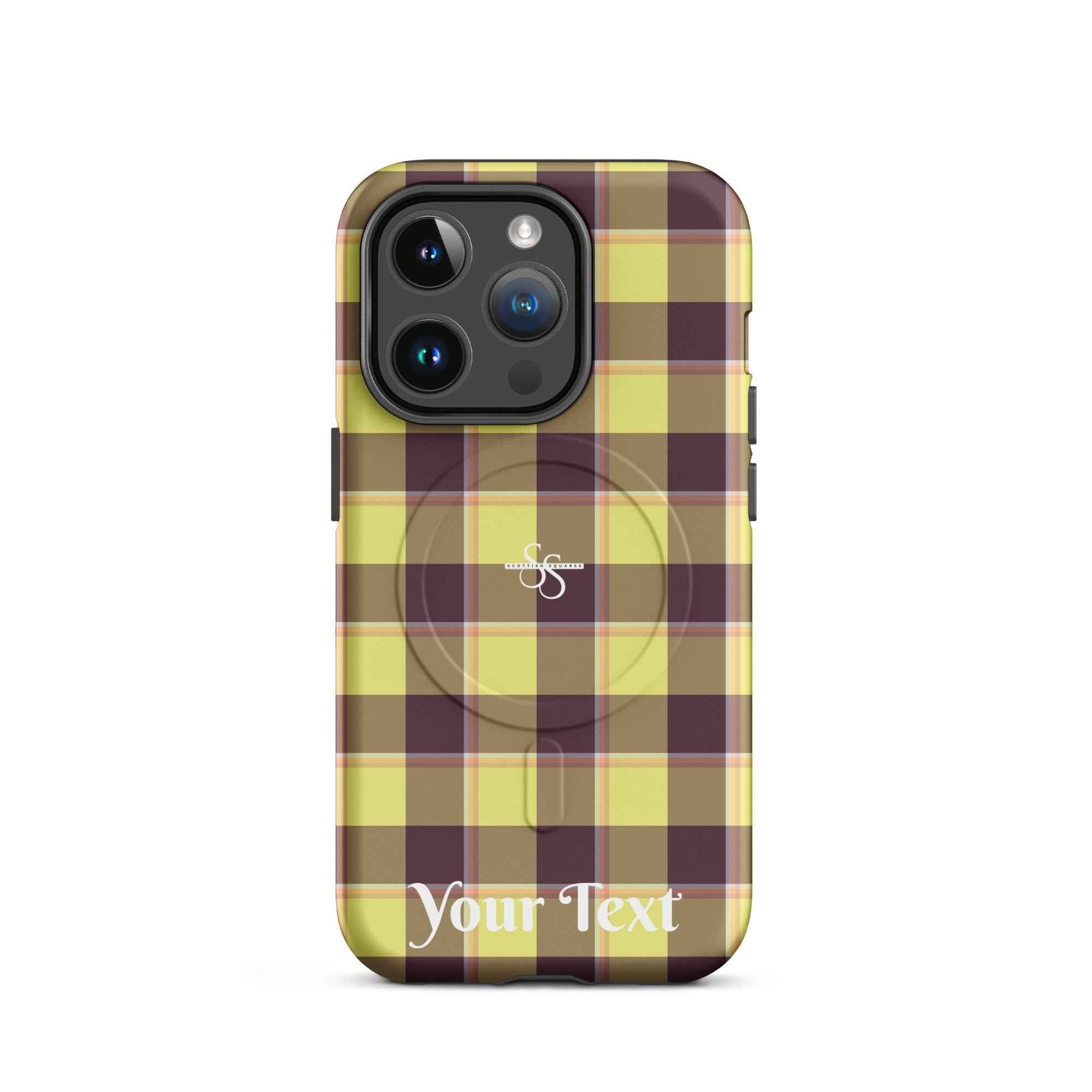 Personalized Flax and Livid Brown Plaid iPhone MagSafe Tough Case - Scottish Squares