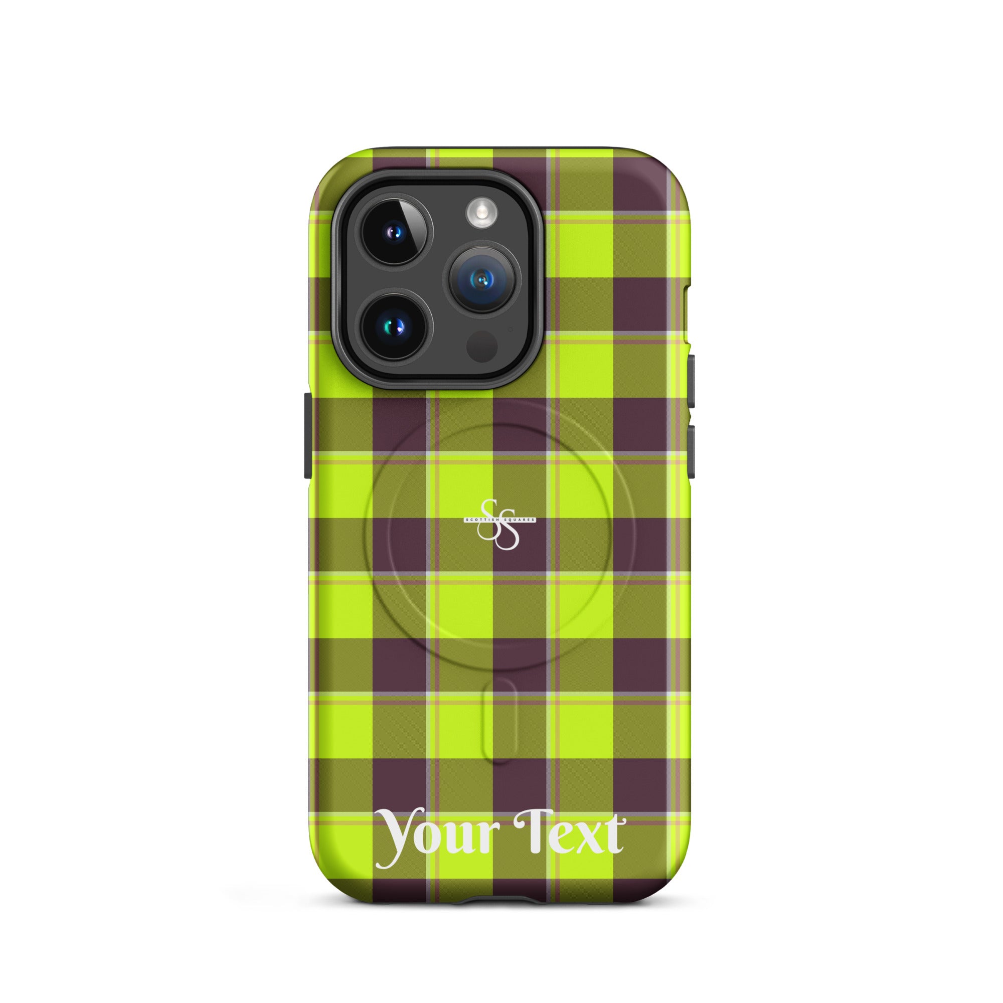 Personalized Electric Lime and Livid Brown Plaid iPhone MagSafe Tough Case - Scottish Squares