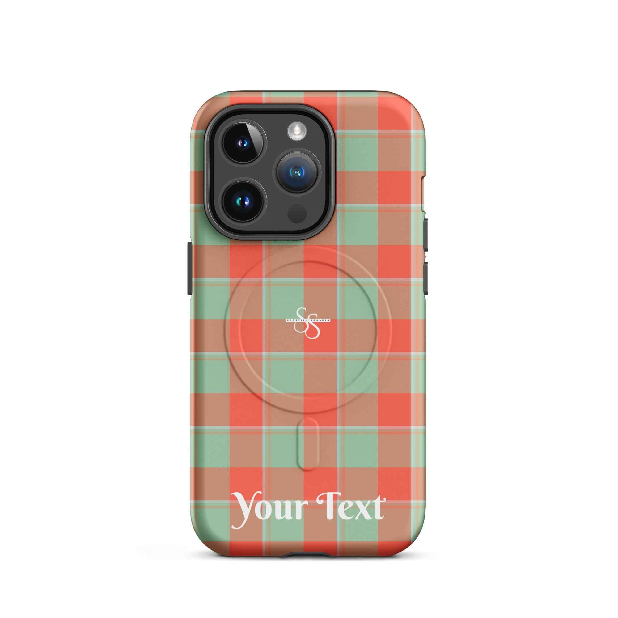 Personalized Spring Rain and Persimmon Plaid iPhone MagSafe Tough Case - Scottish Squares