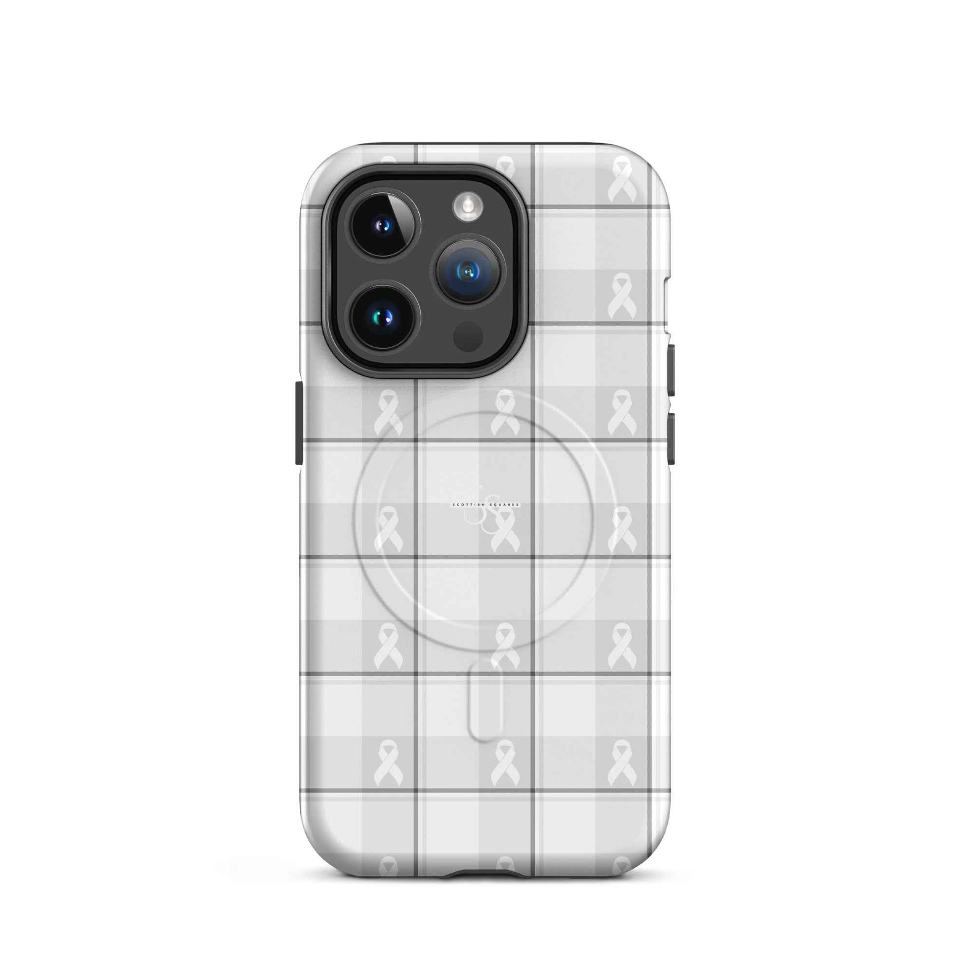 MagSafe Tough Case for iPhone Lung Cancer Awareness Plaid, White Ribbon, Supportive Gift iPhone 14 Pro - Scottish Squares