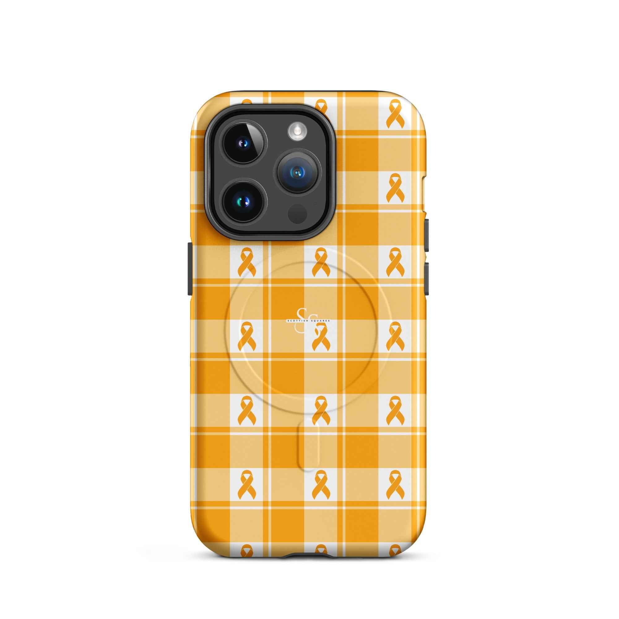 MagSafe Tough Case for iPhone Kidney Cancer Awareness Plaid, Orange Ribbon, Supportive Gift iPhone 14 Pro - Scottish Squares