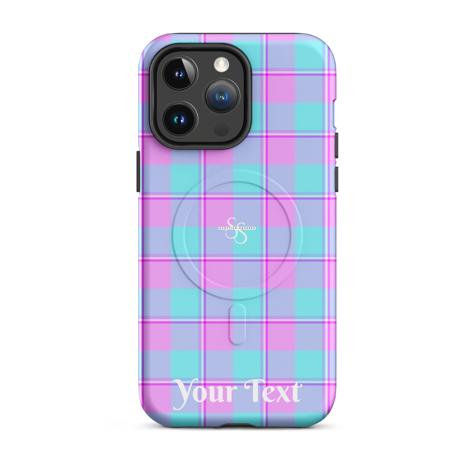 Personalized Mauve and Coastal Mist Plaid iPhone MagSafe Tough Case - Scottish Squares