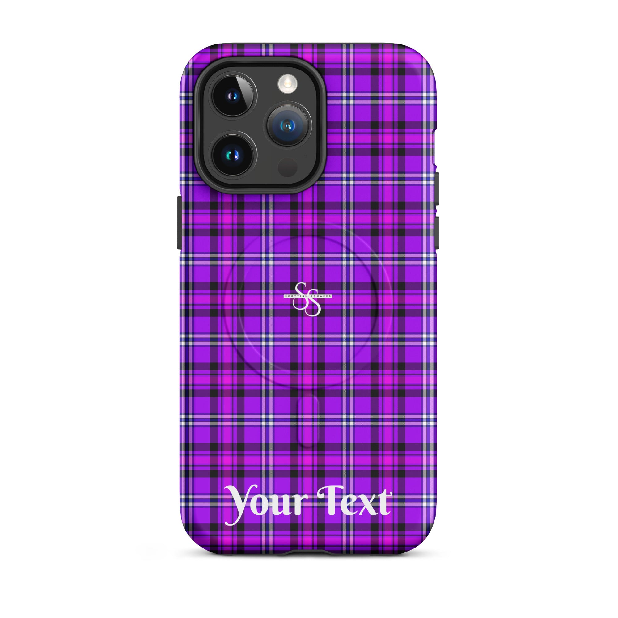 Personalized Electric Violet and Fuchsia Plaid iPhone MagSafe Tough Case - Scottish Squares