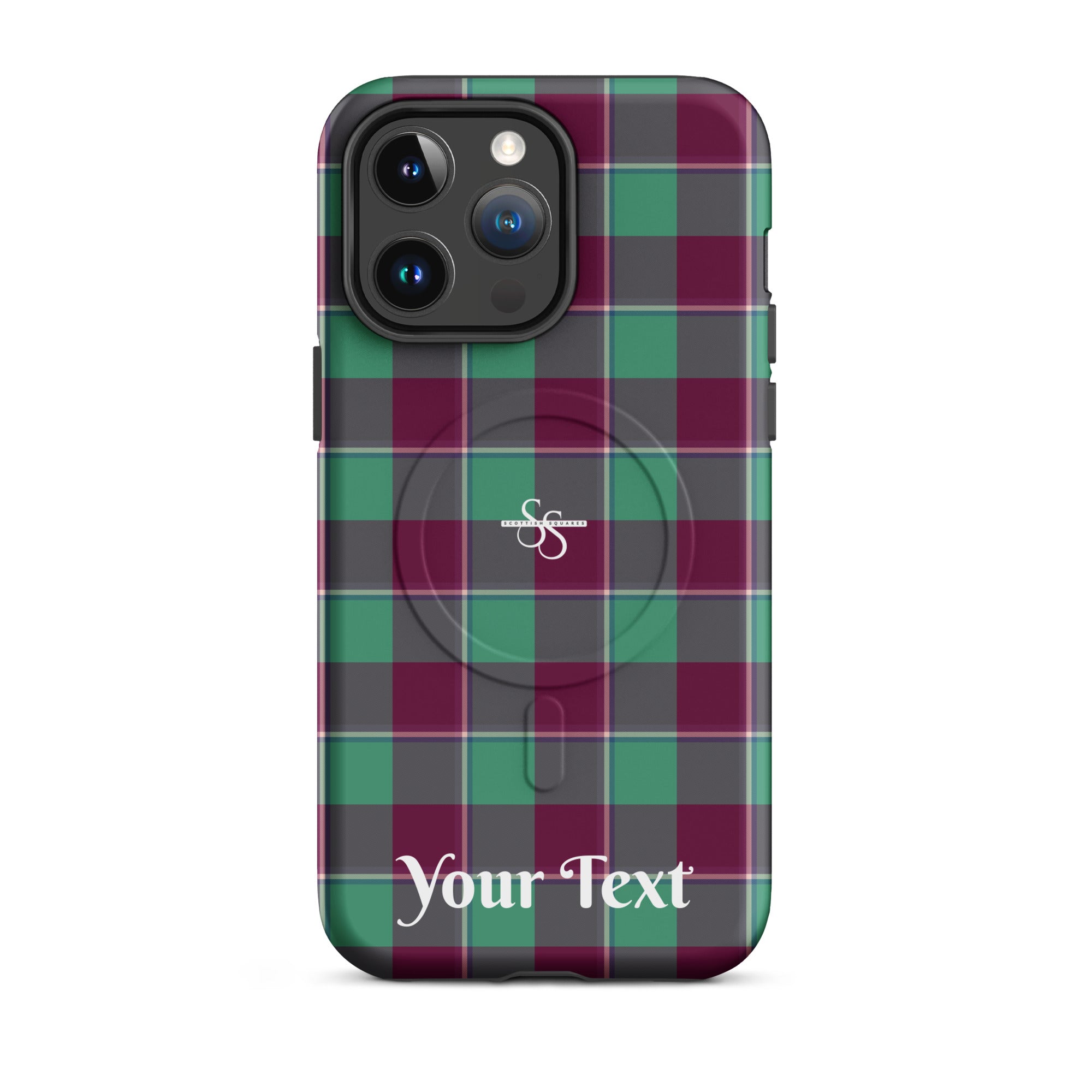 Personalized Ocean Green and Mulberry Wood Plaid iPhone MagSafe Tough Case - Scottish Squares