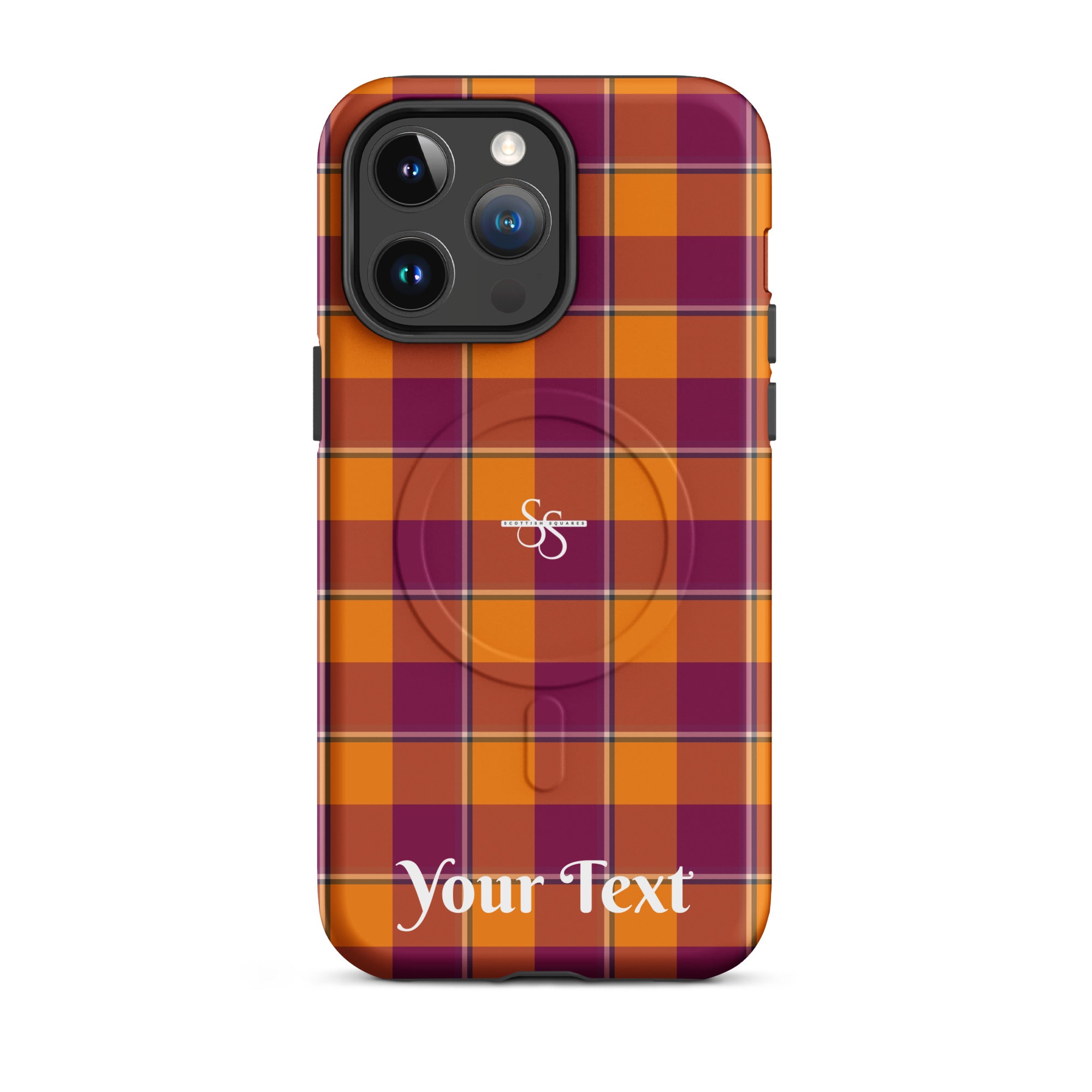 Personalized Tahiti Gold and Rose Bud Cherry Plaid iPhone MagSafe Tough Case - Scottish Squares