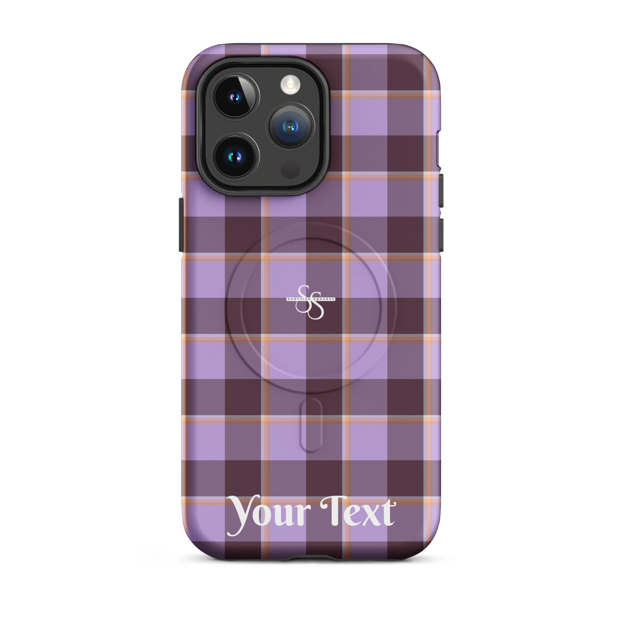 Personalized Light Wisteria and Livid Brown Plaid iPhone MagSafe Tough Case - Scottish Squares