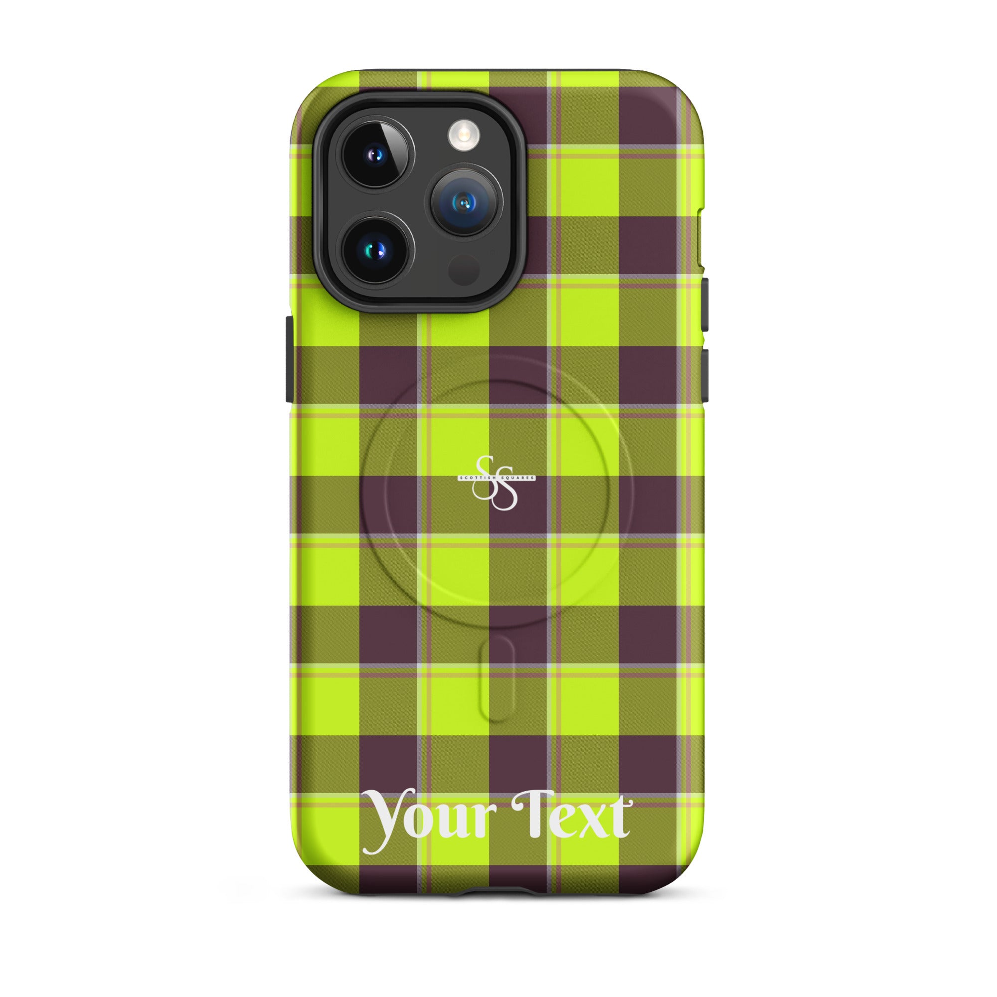 Personalized Electric Lime and Livid Brown Plaid iPhone MagSafe Tough Case - Scottish Squares
