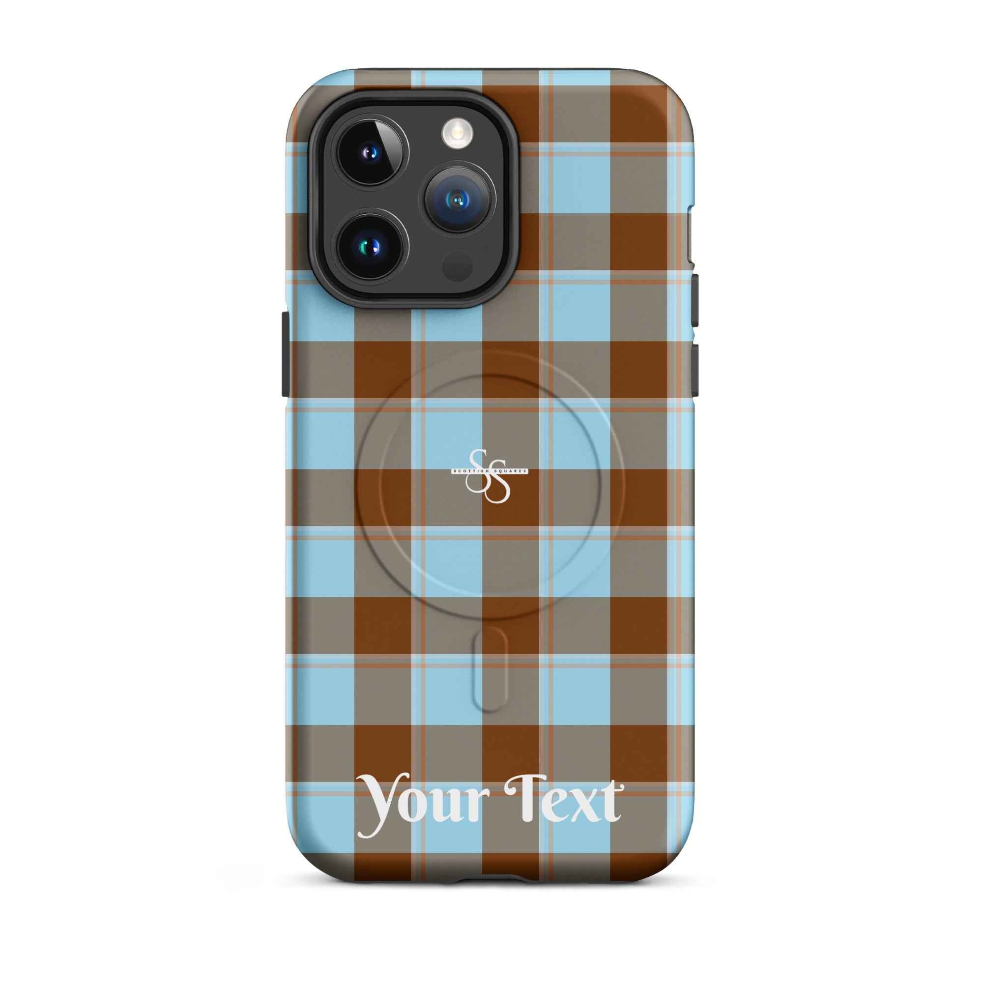Personalized Blizzard Blue and Livid Brown Plaid iPhone MagSafe Phone Case - Scottish Squares