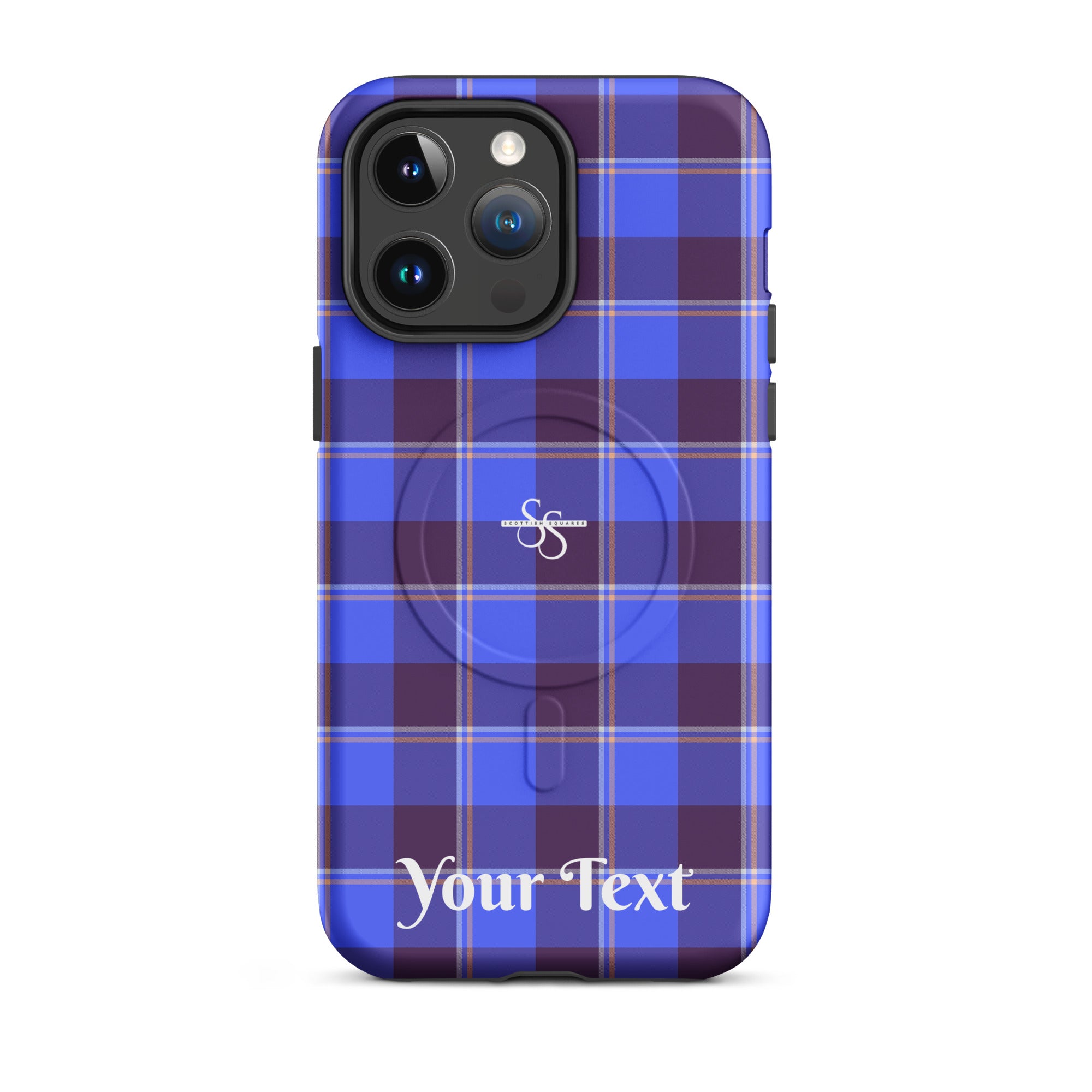 Personalized Cornflower Blue and Livid Brown Plaid iPhone MagSafe Tough Case - Scottish Squares