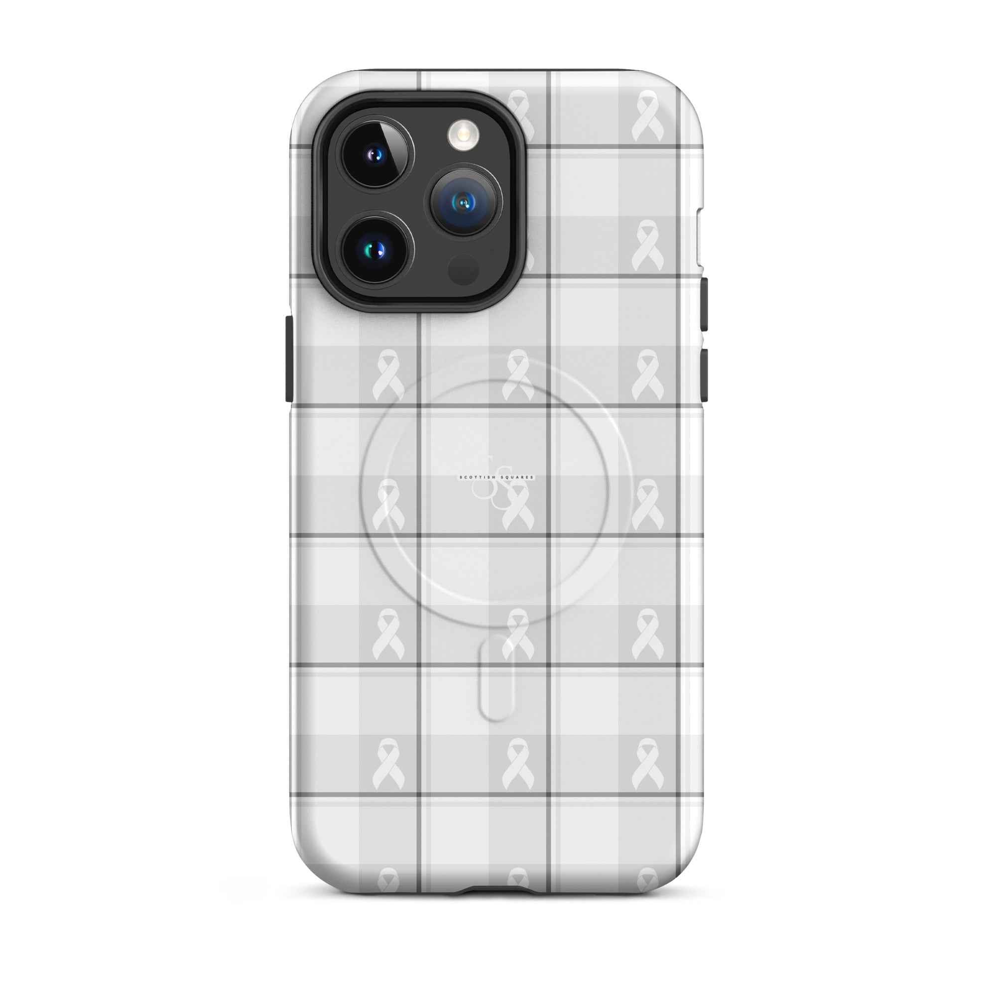 MagSafe Tough Case for iPhone Lung Cancer Awareness Plaid, White Ribbon, Supportive Gift iPhone 14 Pro Max - Scottish Squares