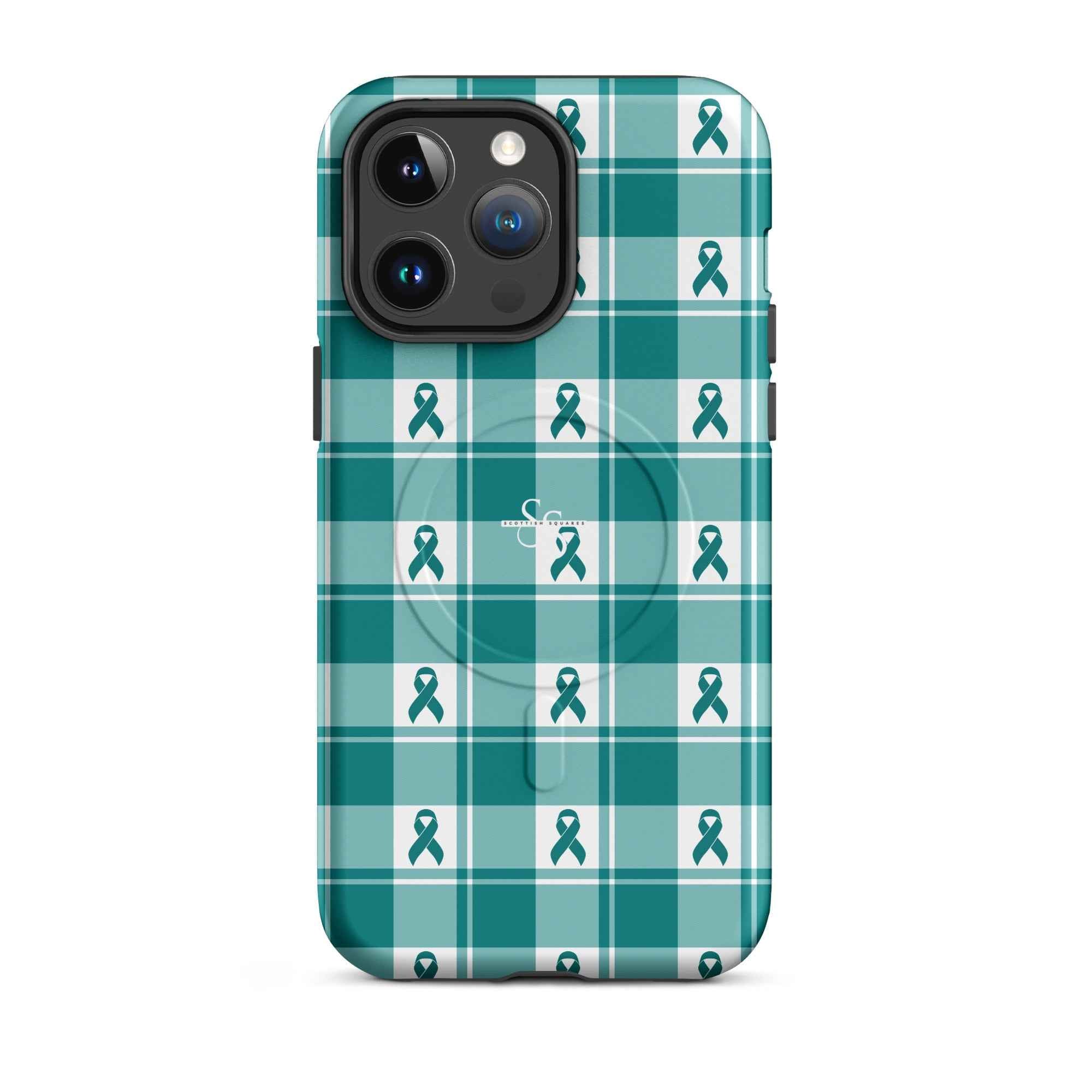 MagSafe Tough Case for iPhone Cervical Cancer Awareness Plaid, Teal Ribbon, Supportive Gift iPhone 14 Pro Max - Scottish Squares