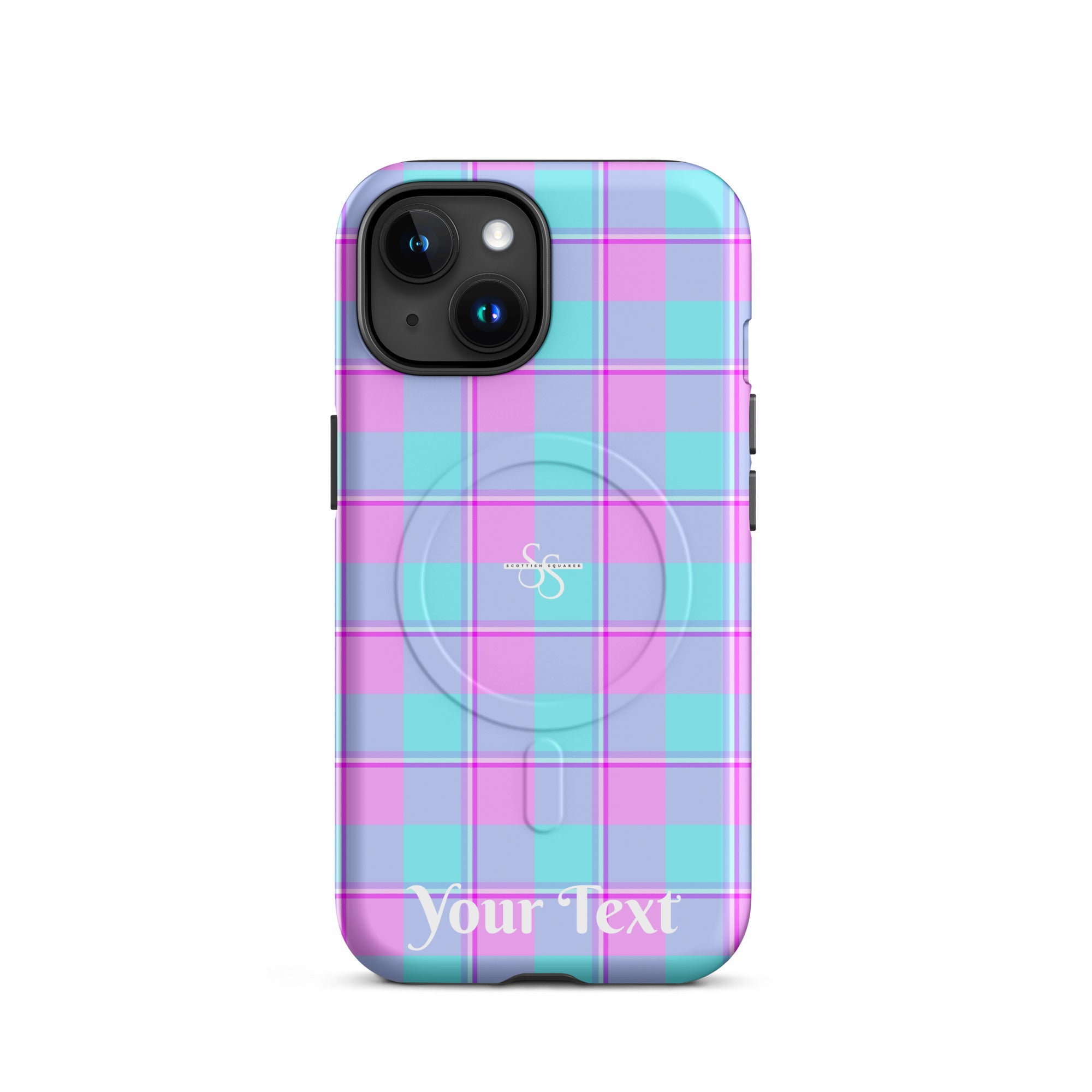 Personalized Mauve and Coastal Mist Plaid iPhone MagSafe Tough Case - Scottish Squares