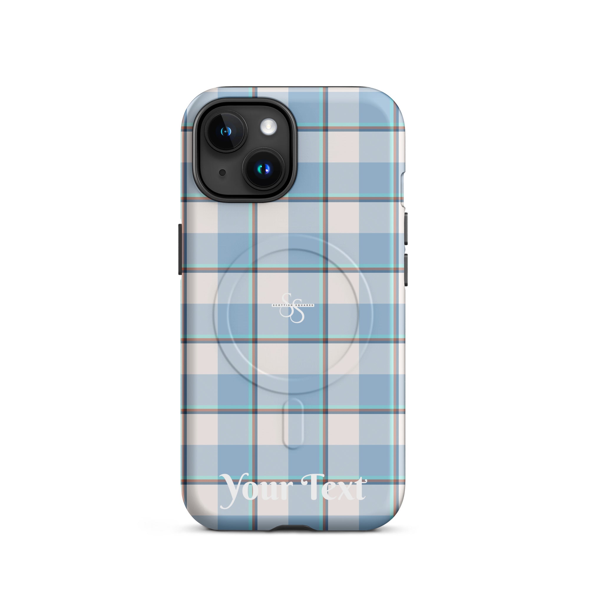 Personalized Pink Cloud and Blue Lagoon Plaid iPhone MagSafe Tough Case - Scottish Squares