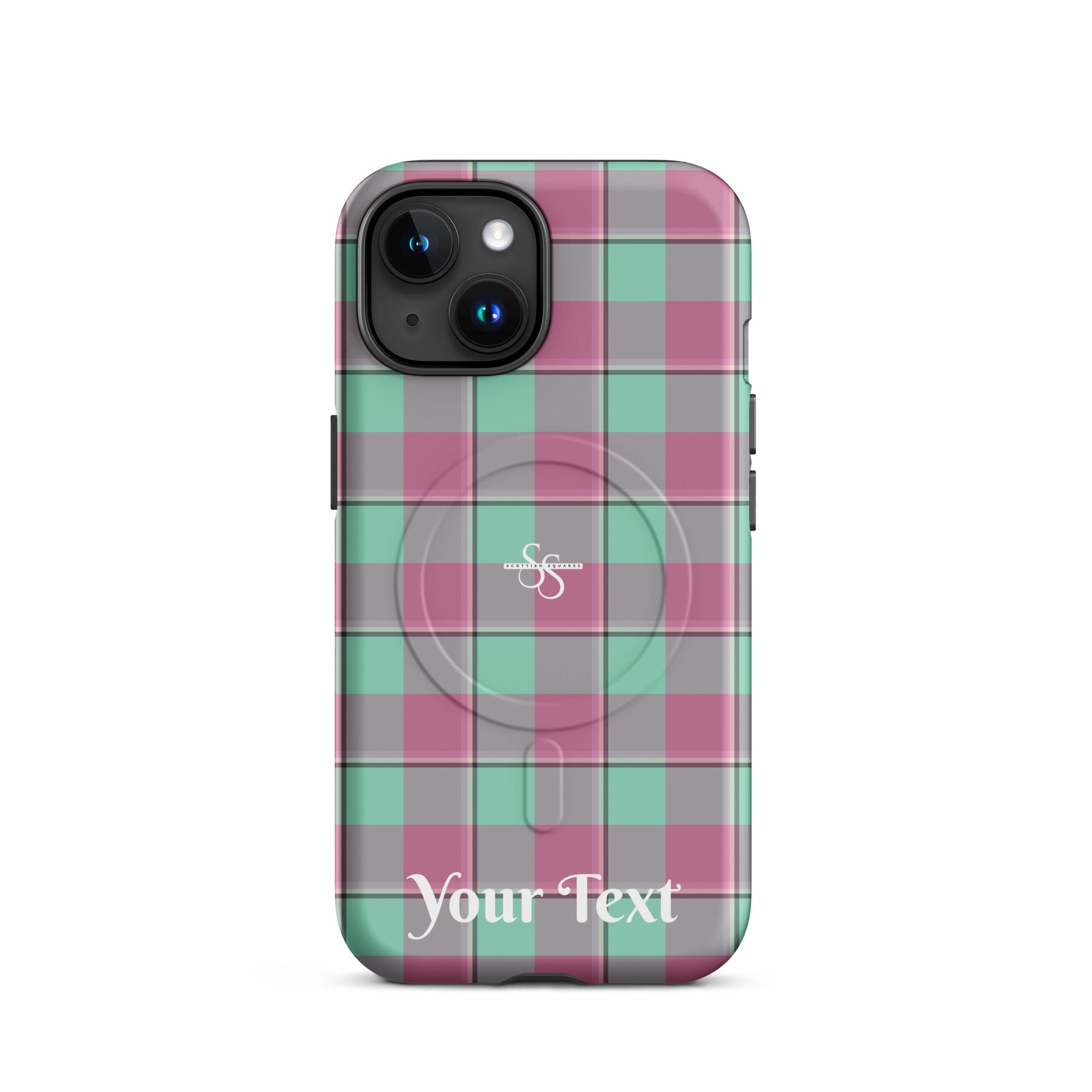 Personalized Vista Blue and Turkish Rose Plaid iPhone MagSafe Tough Case - Scottish Squares