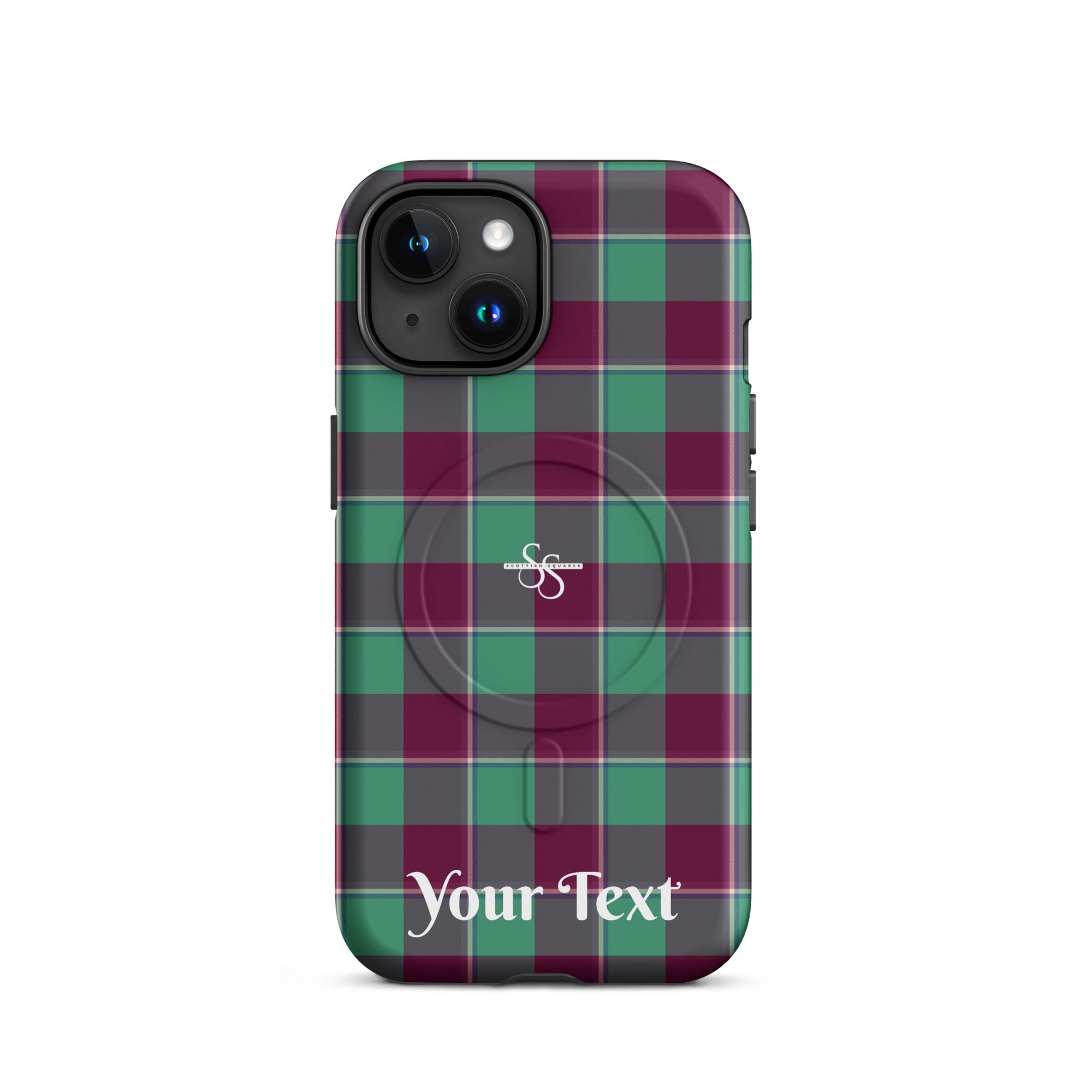 Personalized Ocean Green and Mulberry Wood Plaid iPhone MagSafe Tough Case - Scottish Squares