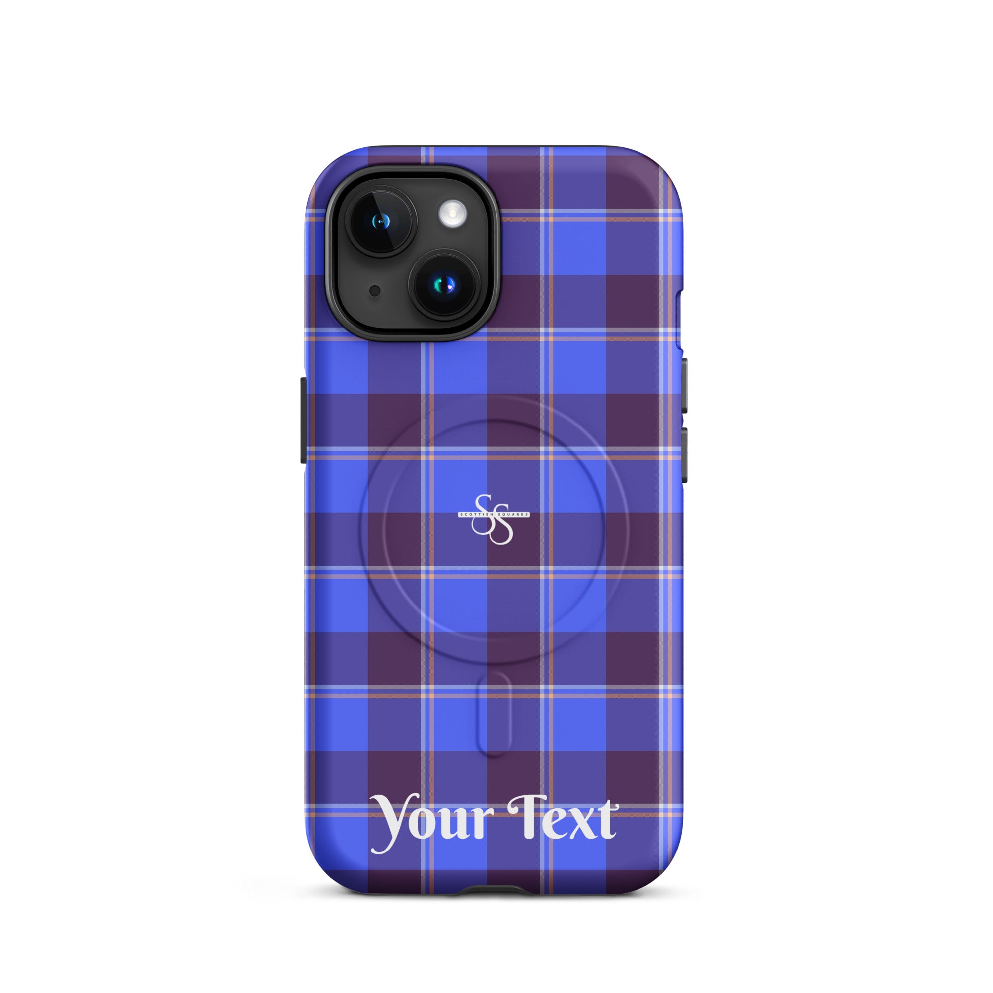 Personalized Cornflower Blue and Livid Brown Plaid iPhone MagSafe Tough Case - Scottish Squares