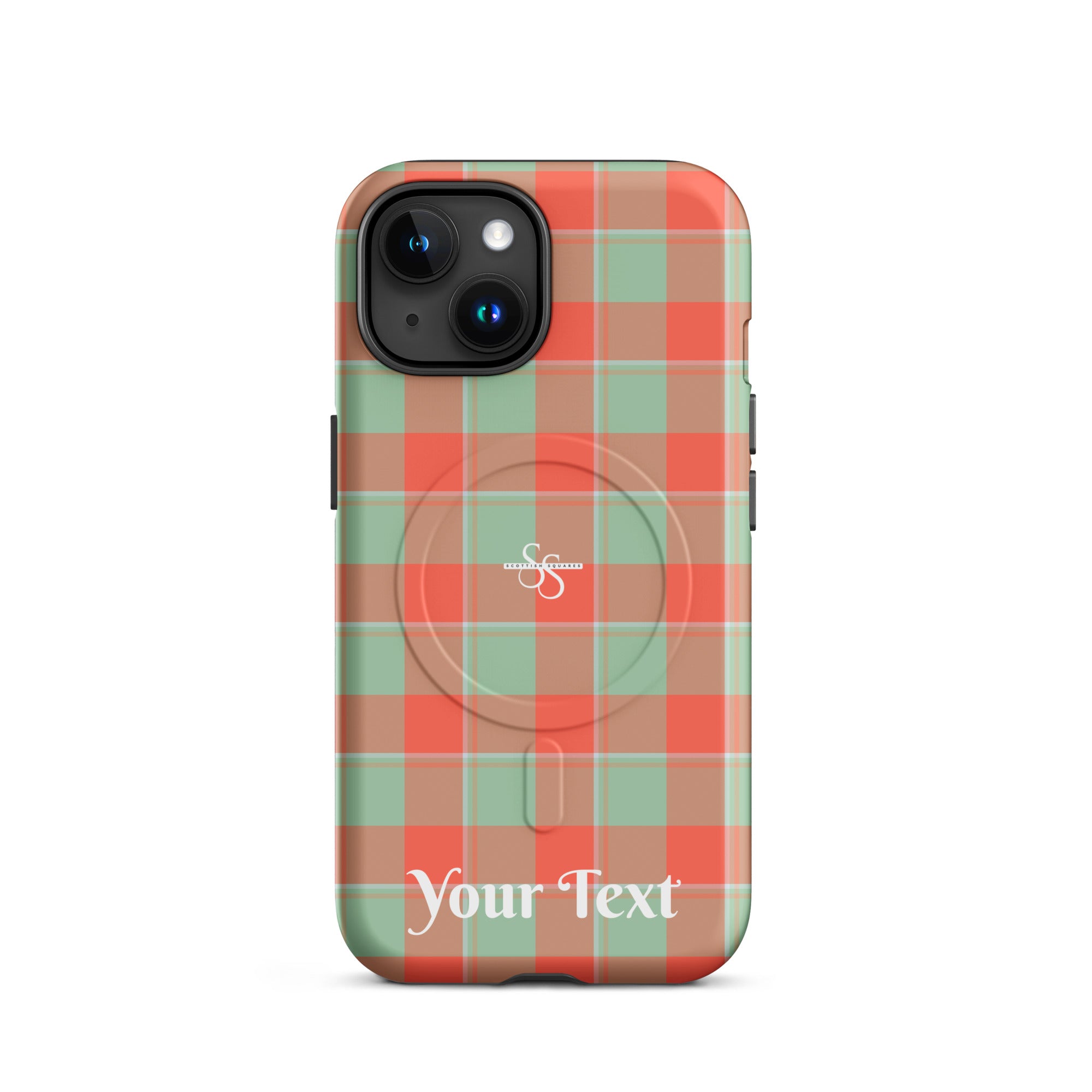 Personalized Spring Rain and Persimmon Plaid iPhone MagSafe Tough Case - Scottish Squares