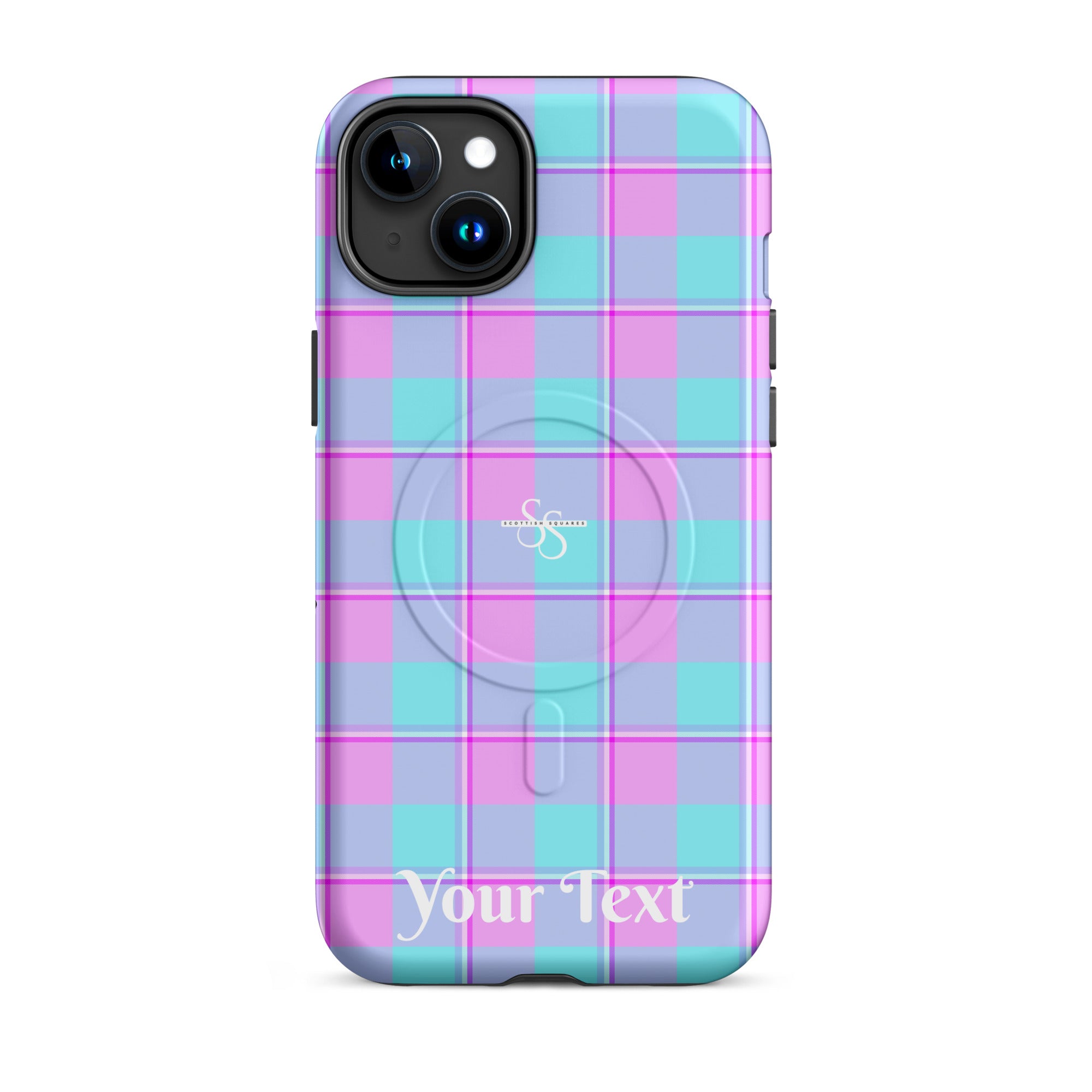 Personalized Mauve and Coastal Mist Plaid iPhone MagSafe Tough Case - Scottish Squares