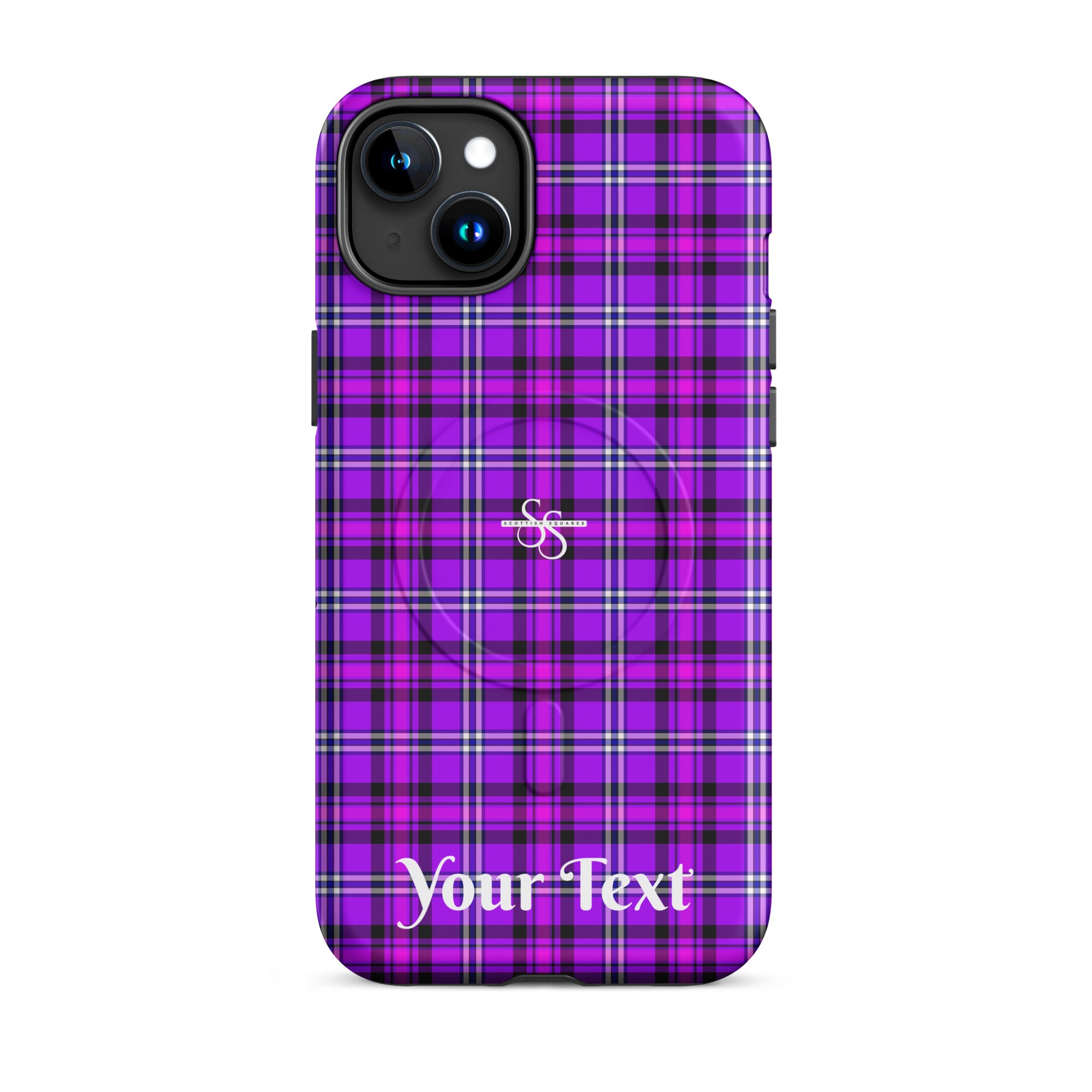 Personalized Electric Violet and Fuchsia Plaid iPhone MagSafe Tough Case - Scottish Squares