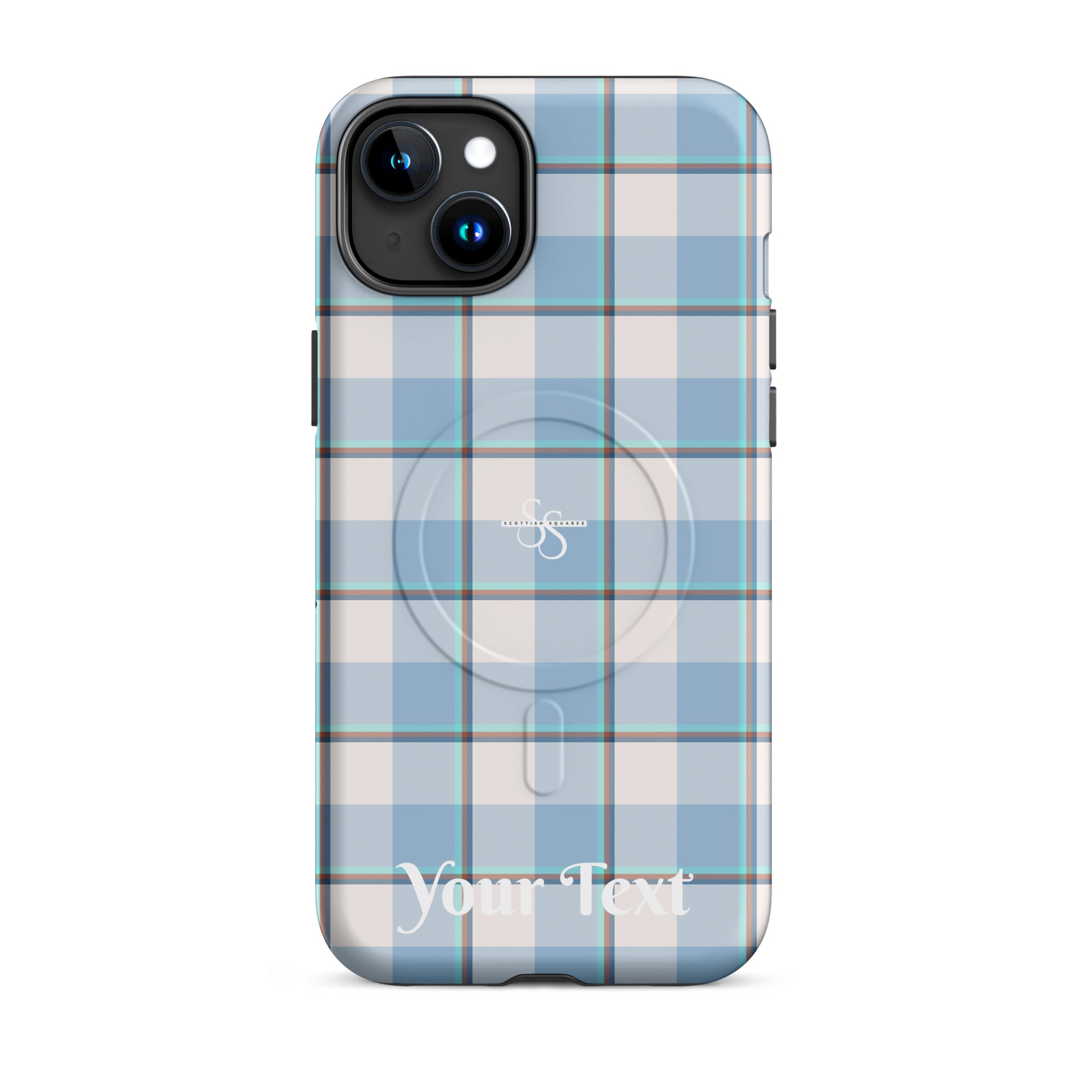 Personalized Pink Cloud and Blue Lagoon Plaid iPhone MagSafe Tough Case - Scottish Squares