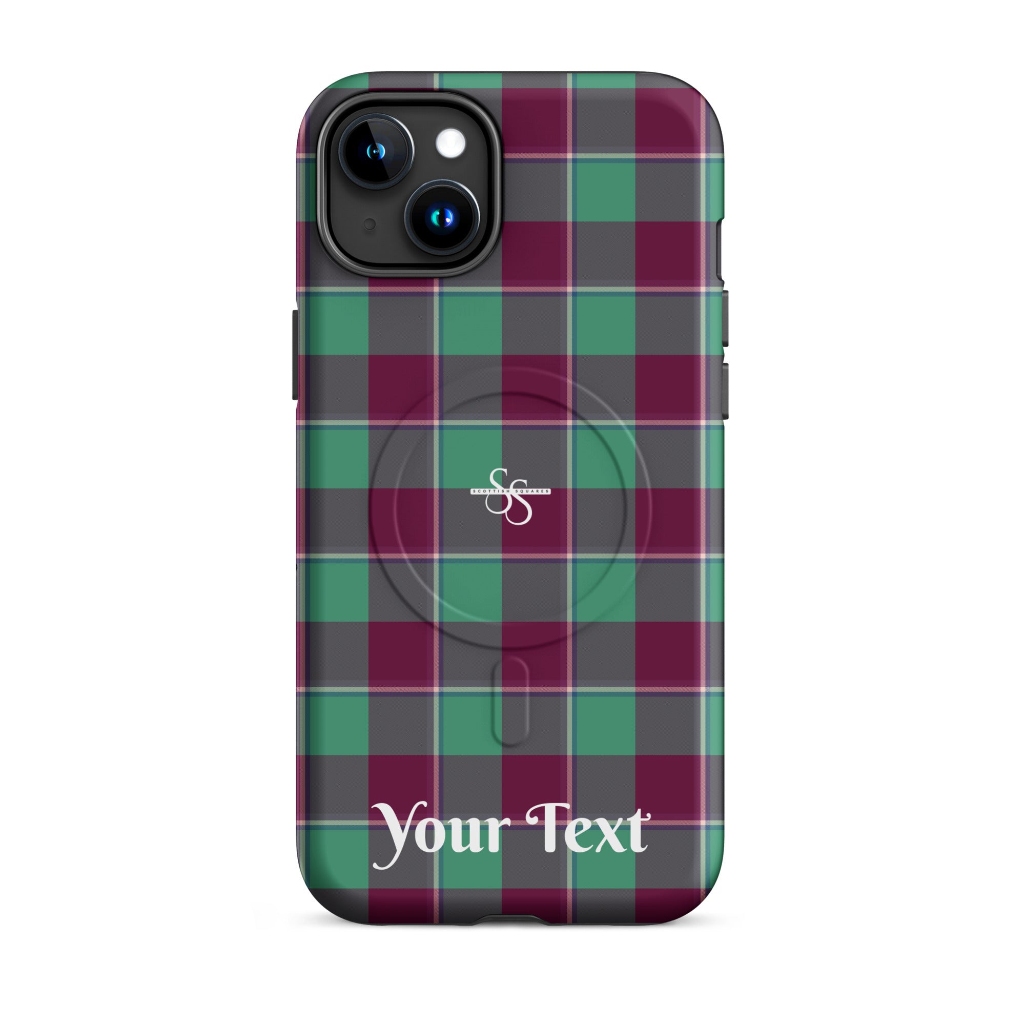 Personalized Ocean Green and Mulberry Wood Plaid iPhone MagSafe Tough Case - Scottish Squares