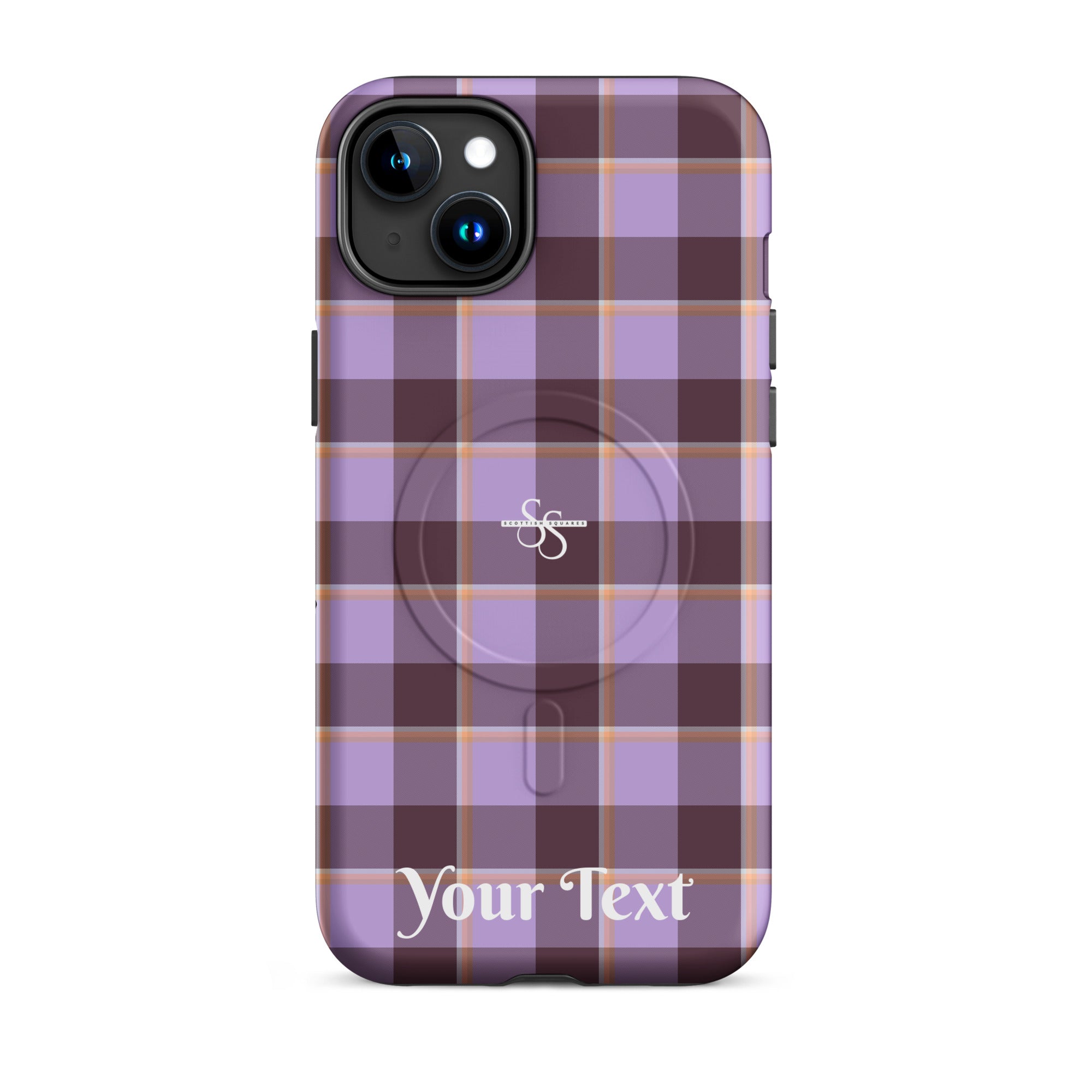 Personalized Light Wisteria and Livid Brown Plaid iPhone MagSafe Tough Case - Scottish Squares