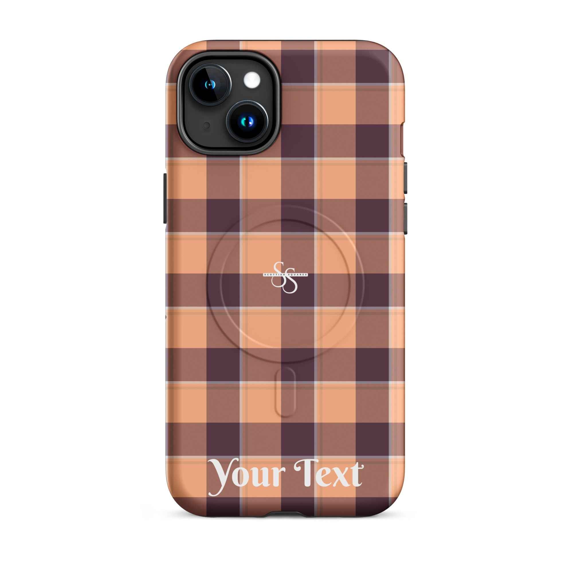 Personalized Hit Pink and Livid Brown Plaid iPhone MagSafe Tough Case - Scottish Squares