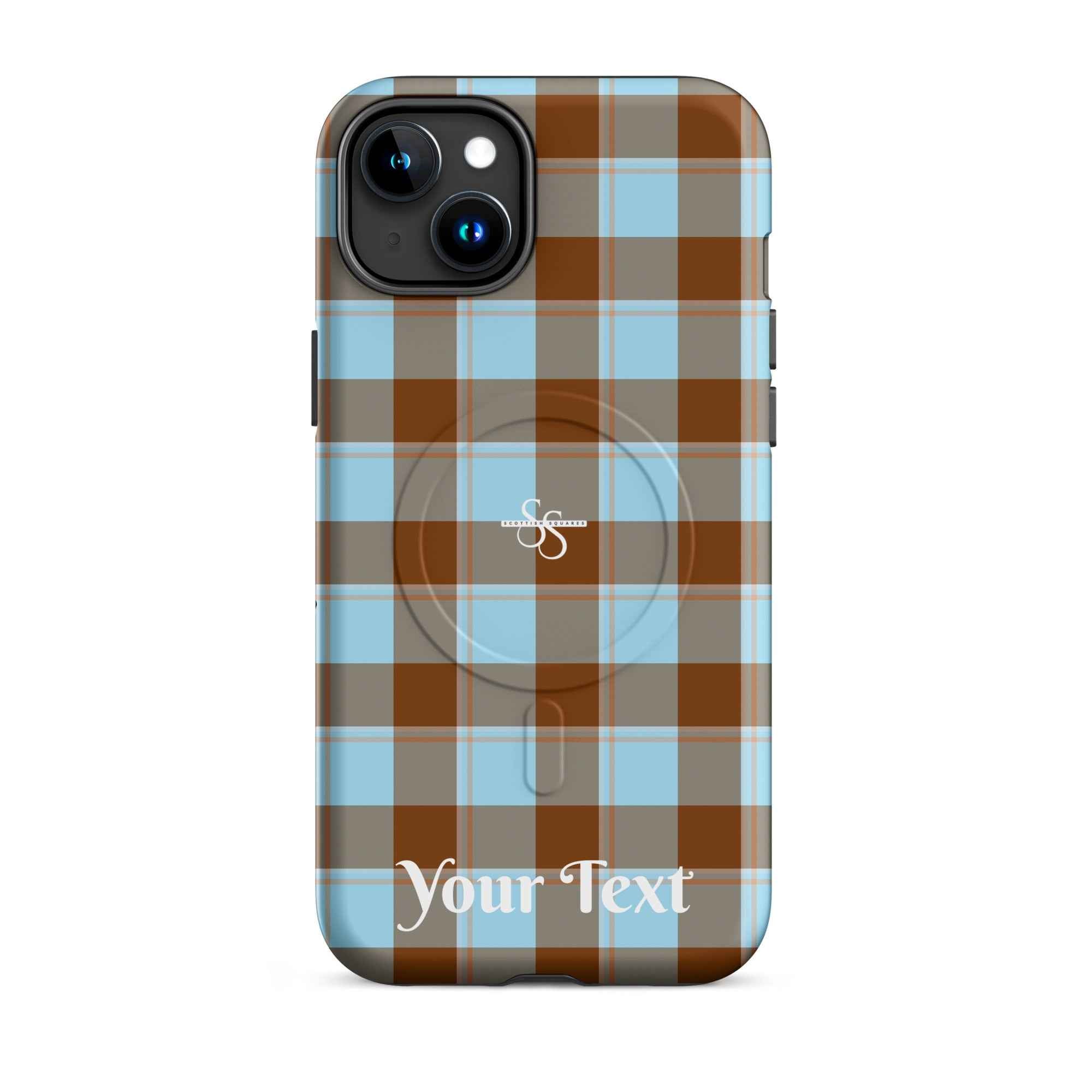 Personalized Blizzard Blue and Livid Brown Plaid iPhone MagSafe Phone Case - Scottish Squares