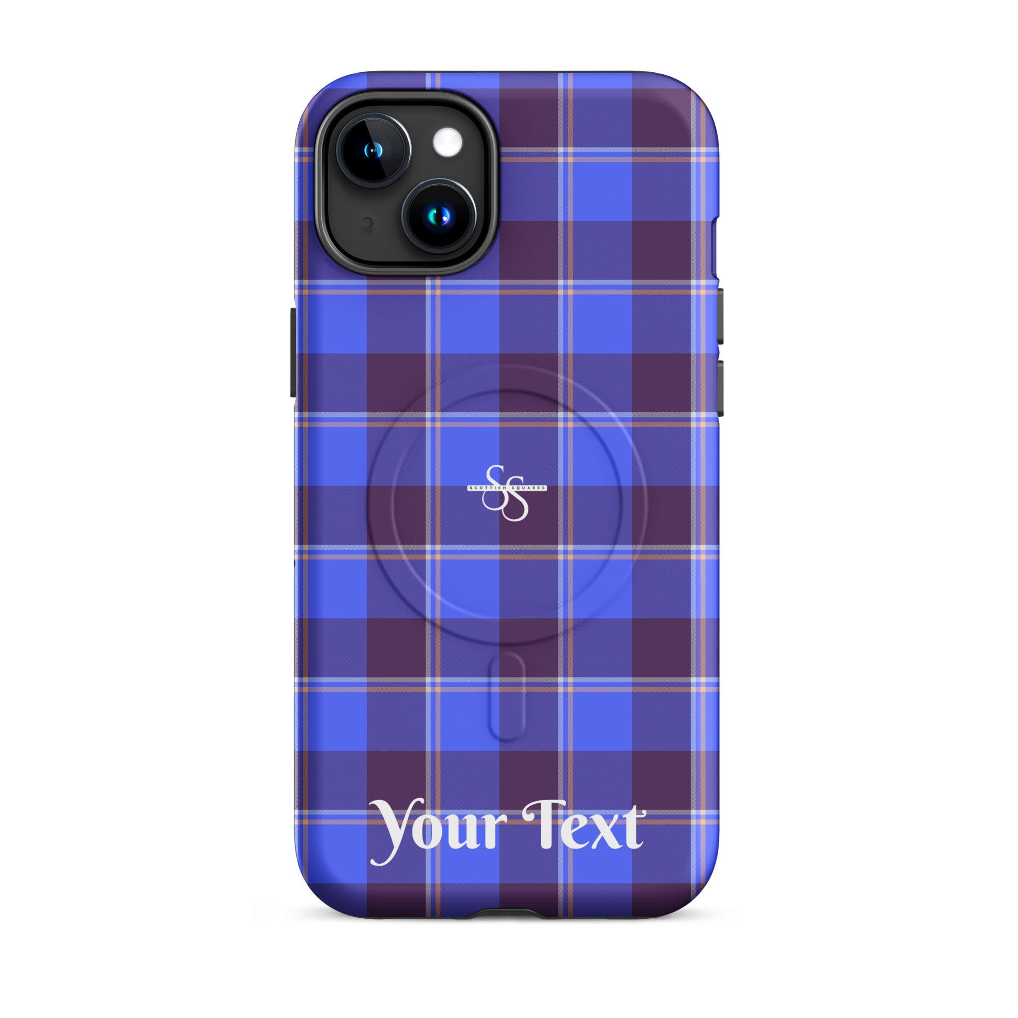 Personalized Cornflower Blue and Livid Brown Plaid iPhone MagSafe Tough Case - Scottish Squares