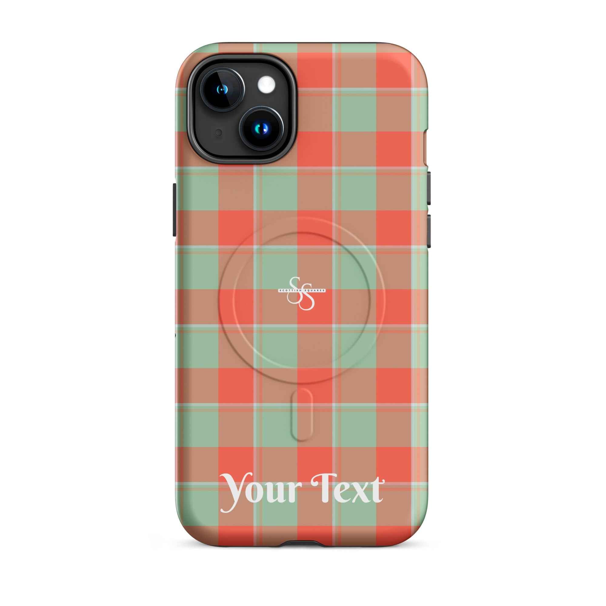 Personalized Spring Rain and Persimmon Plaid iPhone MagSafe Tough Case - Scottish Squares