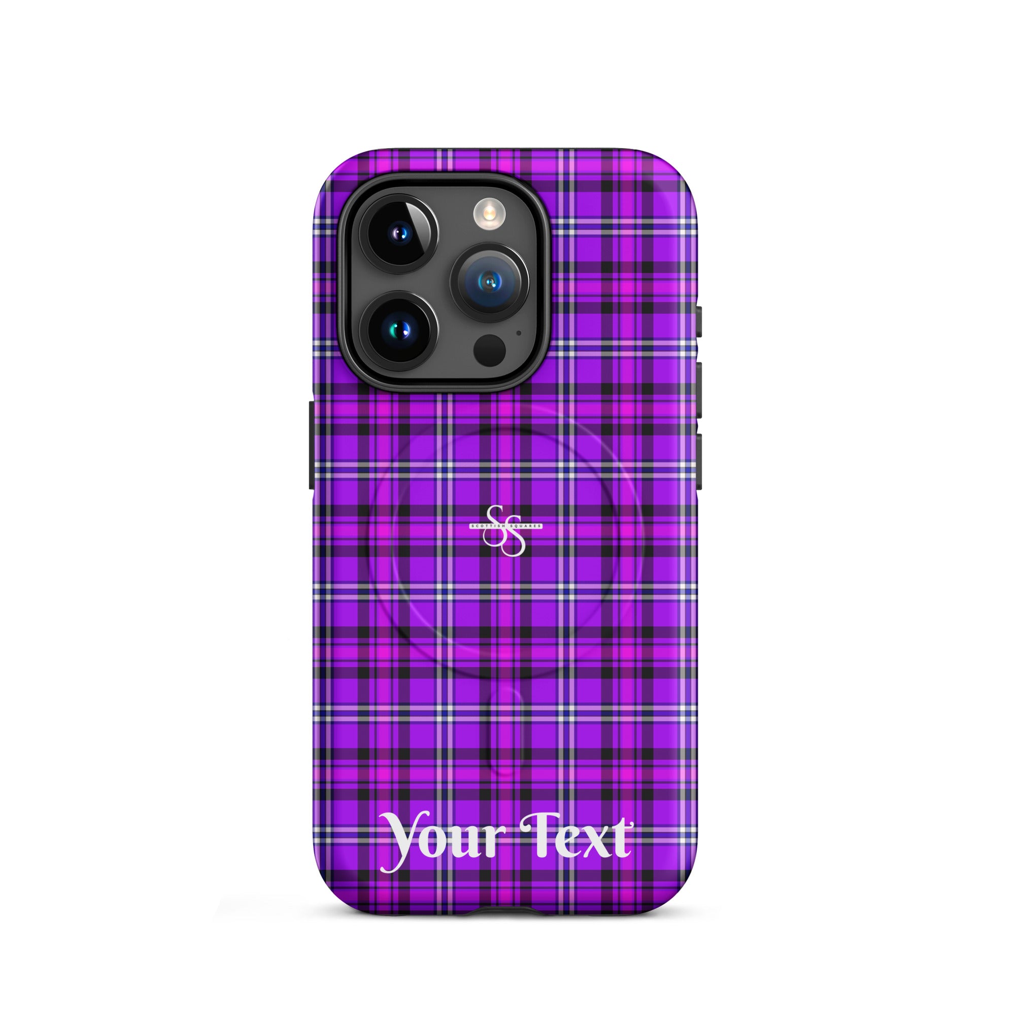 Personalized Electric Violet and Fuchsia Plaid iPhone MagSafe Tough Case - Scottish Squares
