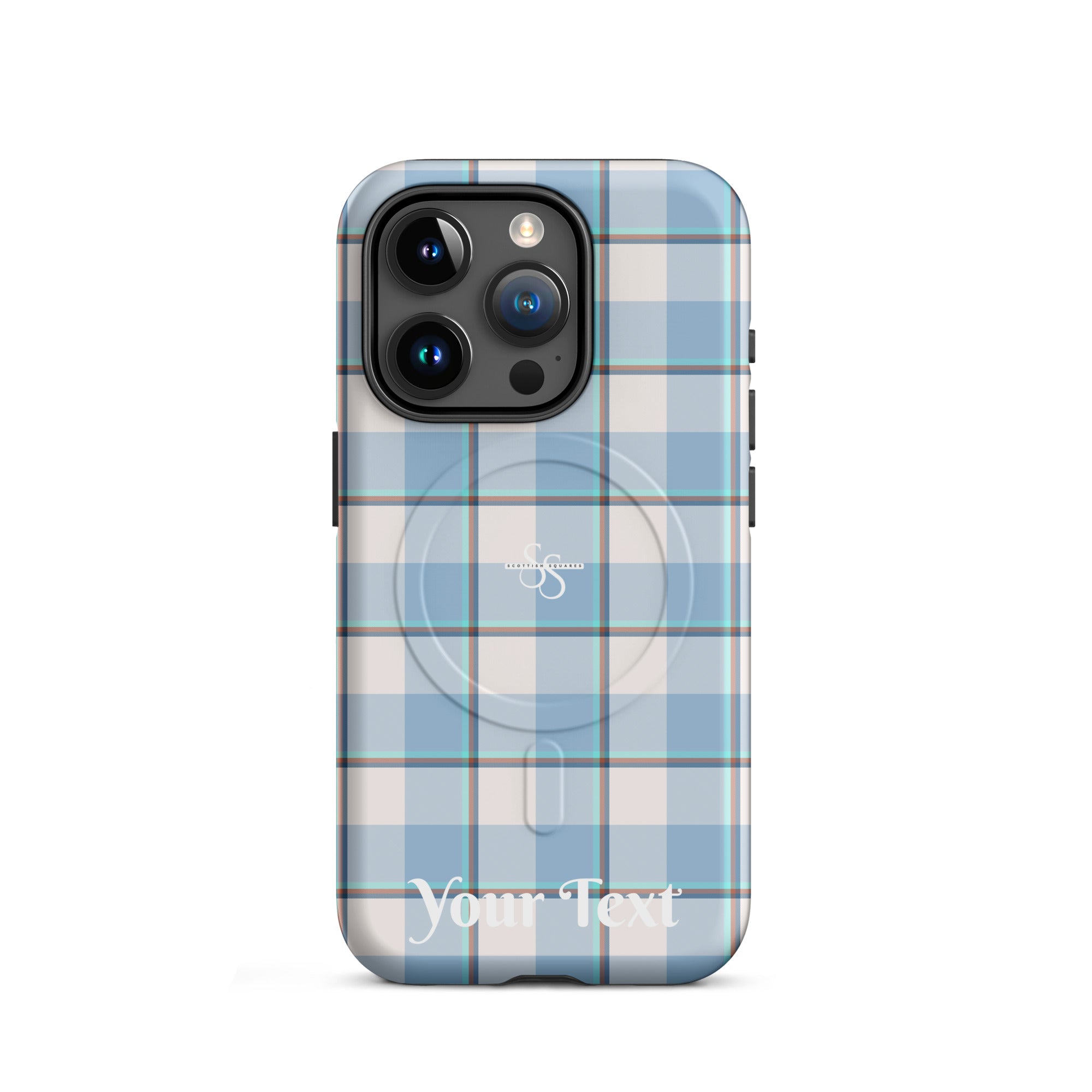 Personalized Pink Cloud and Blue Lagoon Plaid iPhone MagSafe Tough Case - Scottish Squares