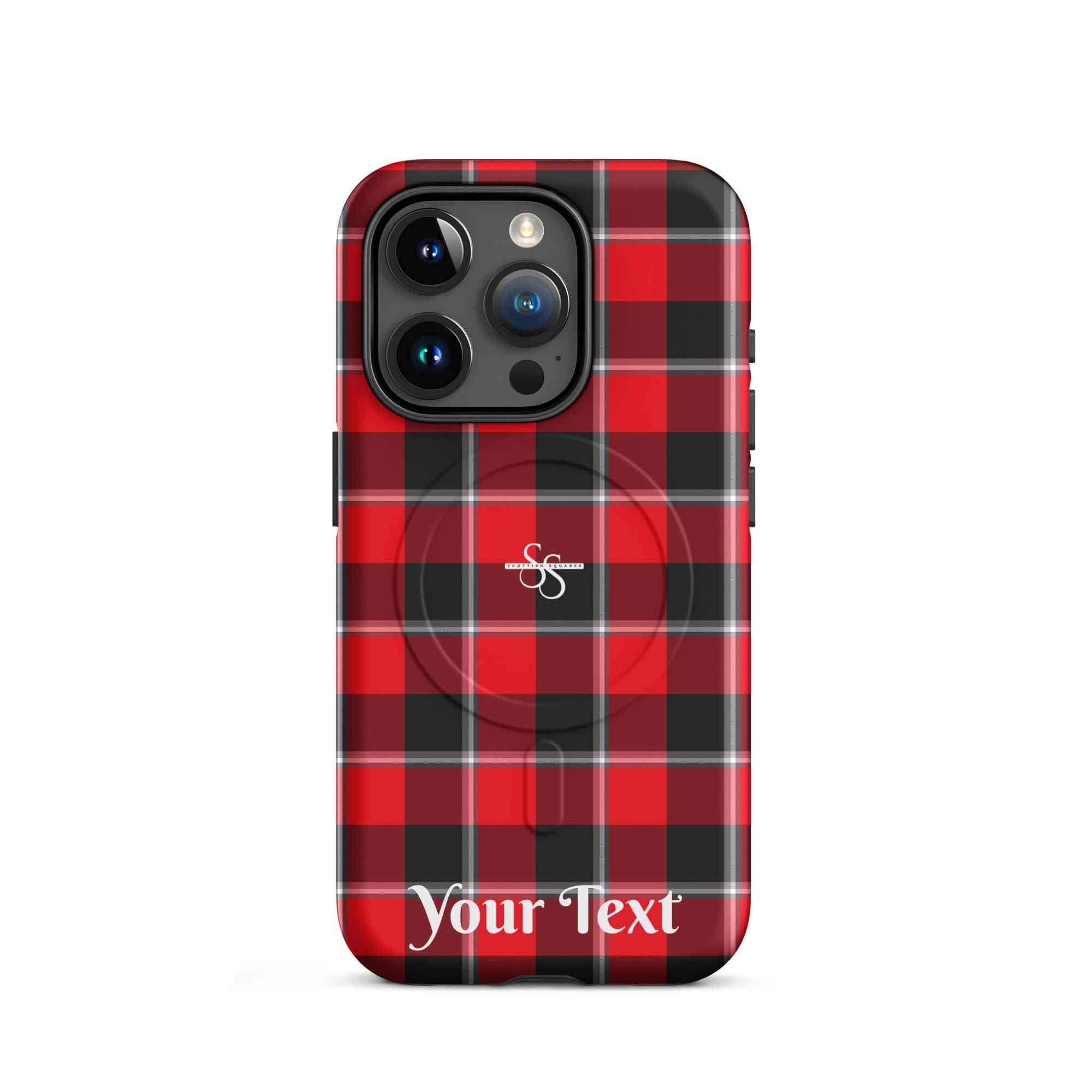 Personalized Red Ribbon and Heavy Metal Plaid iPhone MagSafe Phone Case - Scottish Squares
