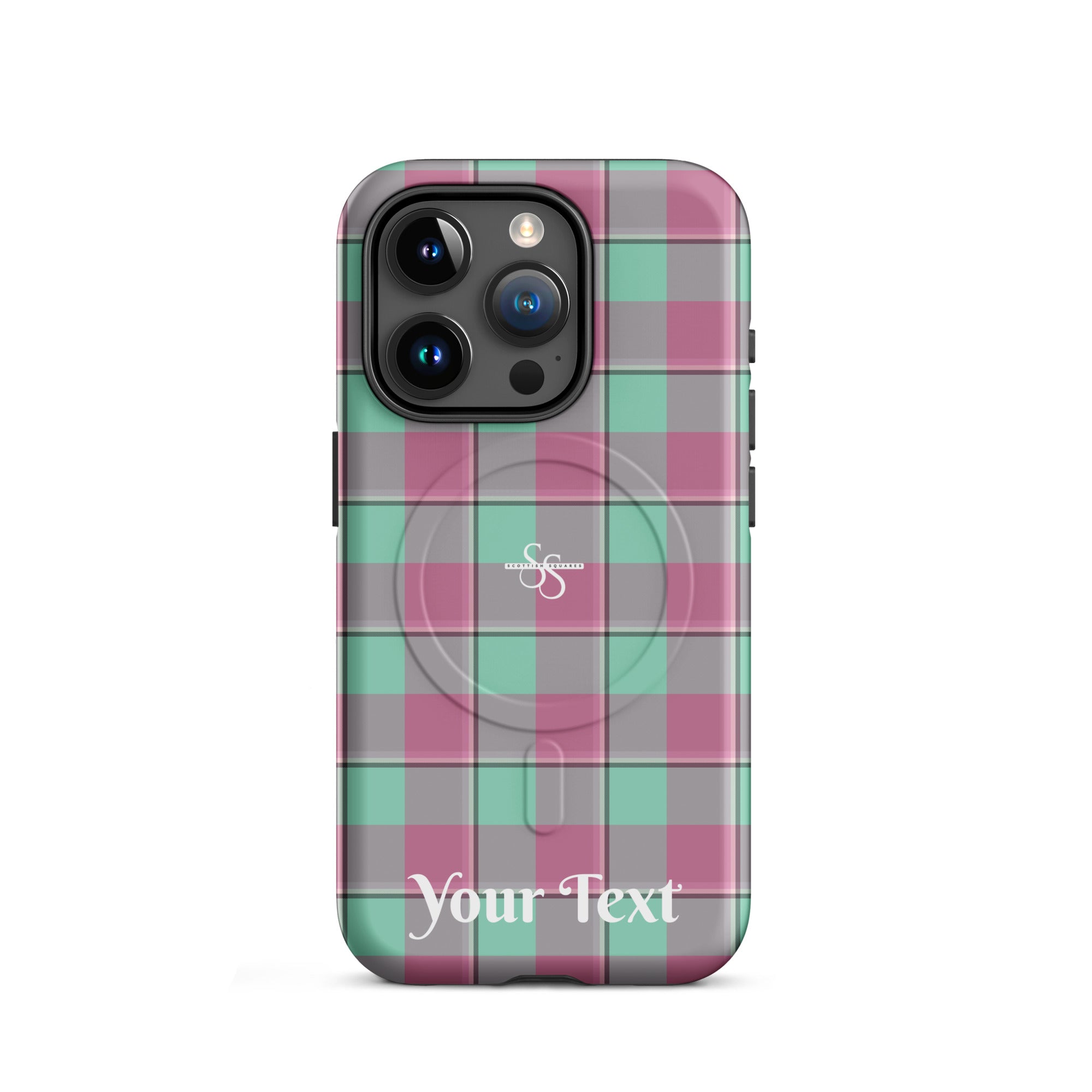 Personalized Vista Blue and Turkish Rose Plaid iPhone MagSafe Tough Case - Scottish Squares