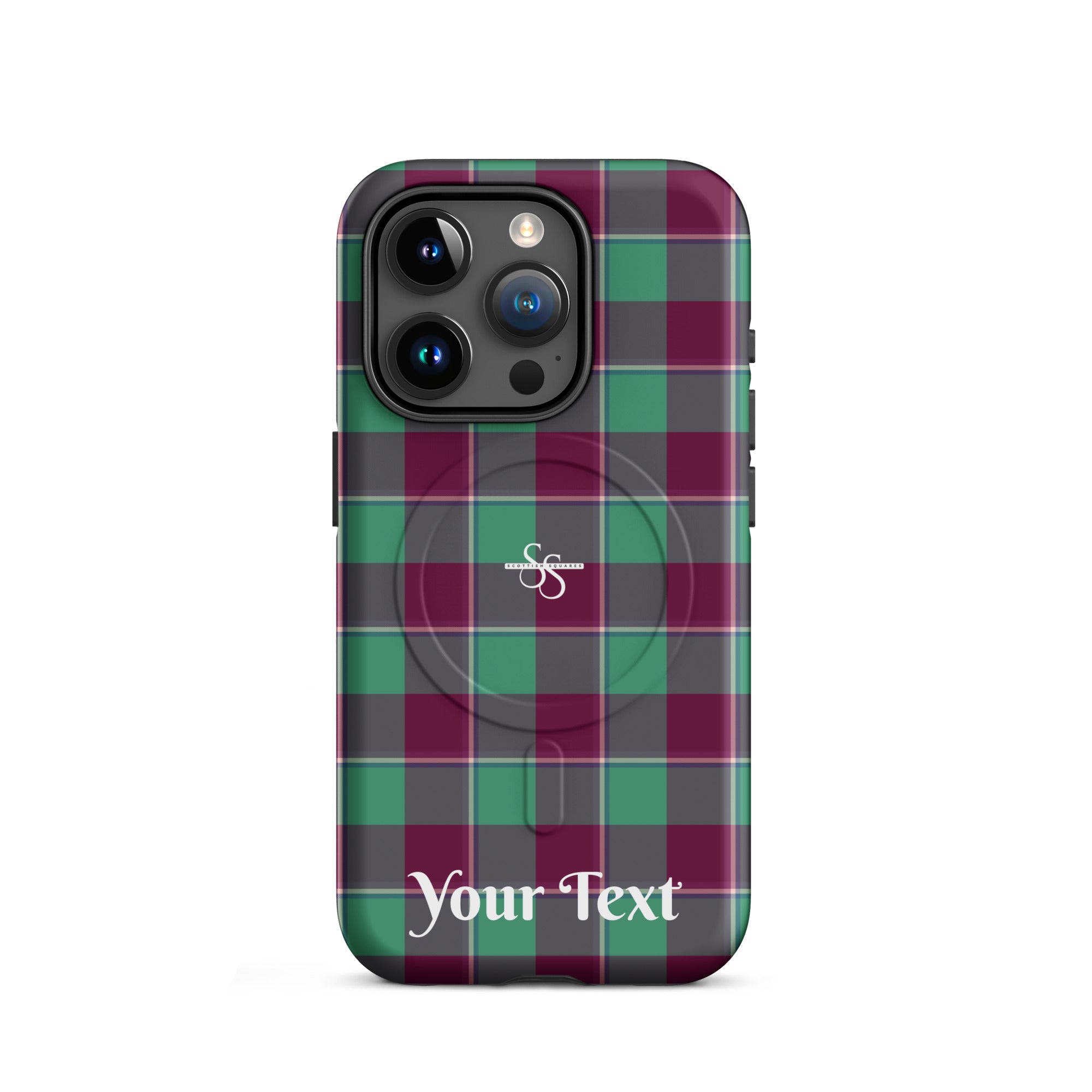 Personalized Ocean Green and Mulberry Wood Plaid iPhone MagSafe Tough Case - Scottish Squares