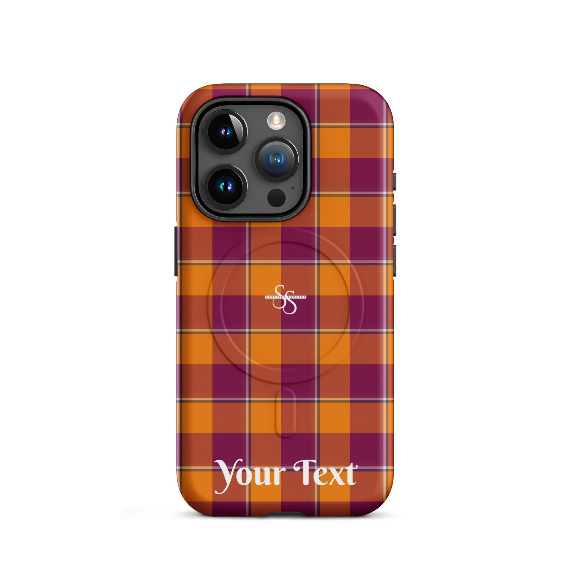 Personalized Tahiti Gold and Rose Bud Cherry Plaid iPhone MagSafe Tough Case - Scottish Squares