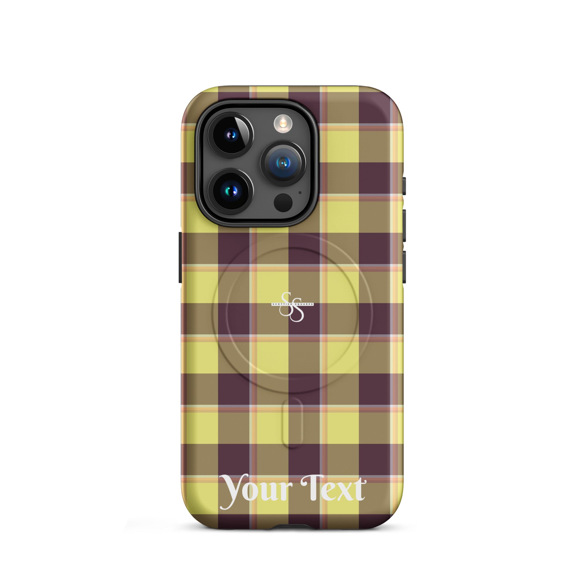 Personalized Flax and Livid Brown Plaid iPhone MagSafe Tough Case - Scottish Squares