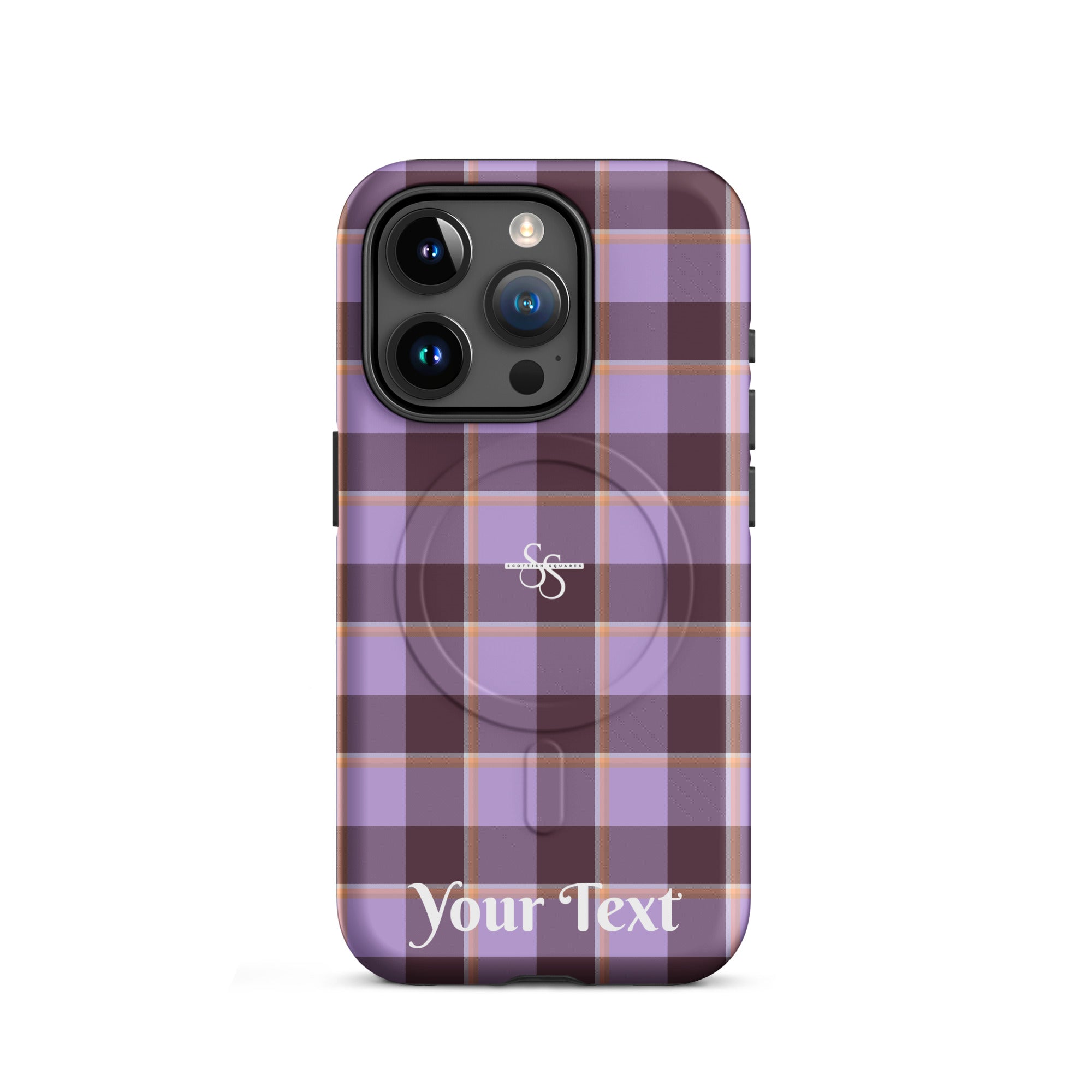 Personalized Light Wisteria and Livid Brown Plaid iPhone MagSafe Tough Case - Scottish Squares