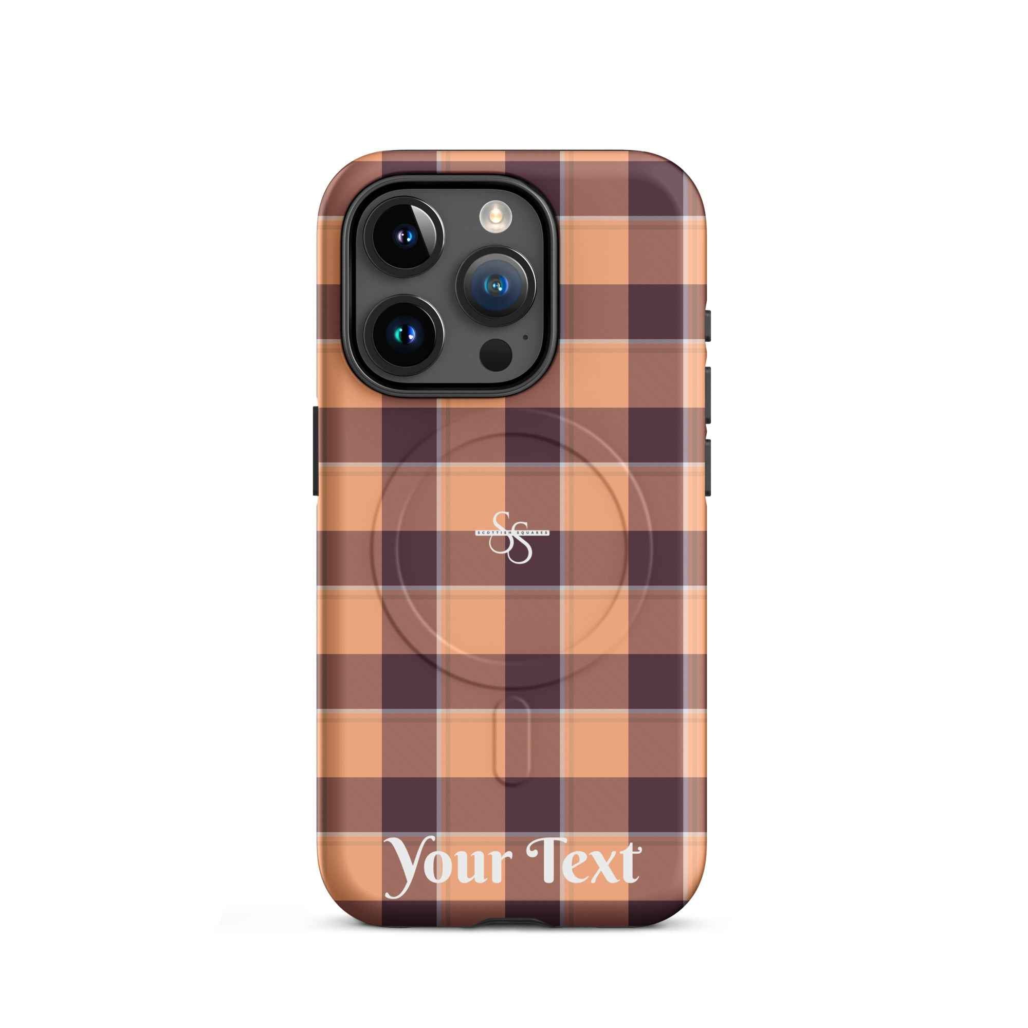 Personalized Hit Pink and Livid Brown Plaid iPhone MagSafe Tough Case - Scottish Squares