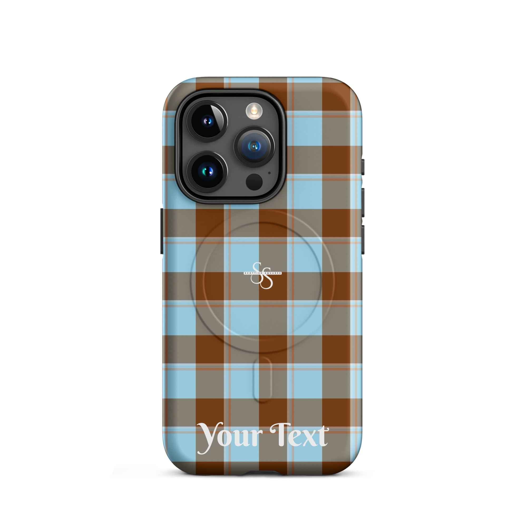 Personalized Blizzard Blue and Livid Brown Plaid iPhone MagSafe Phone Case - Scottish Squares