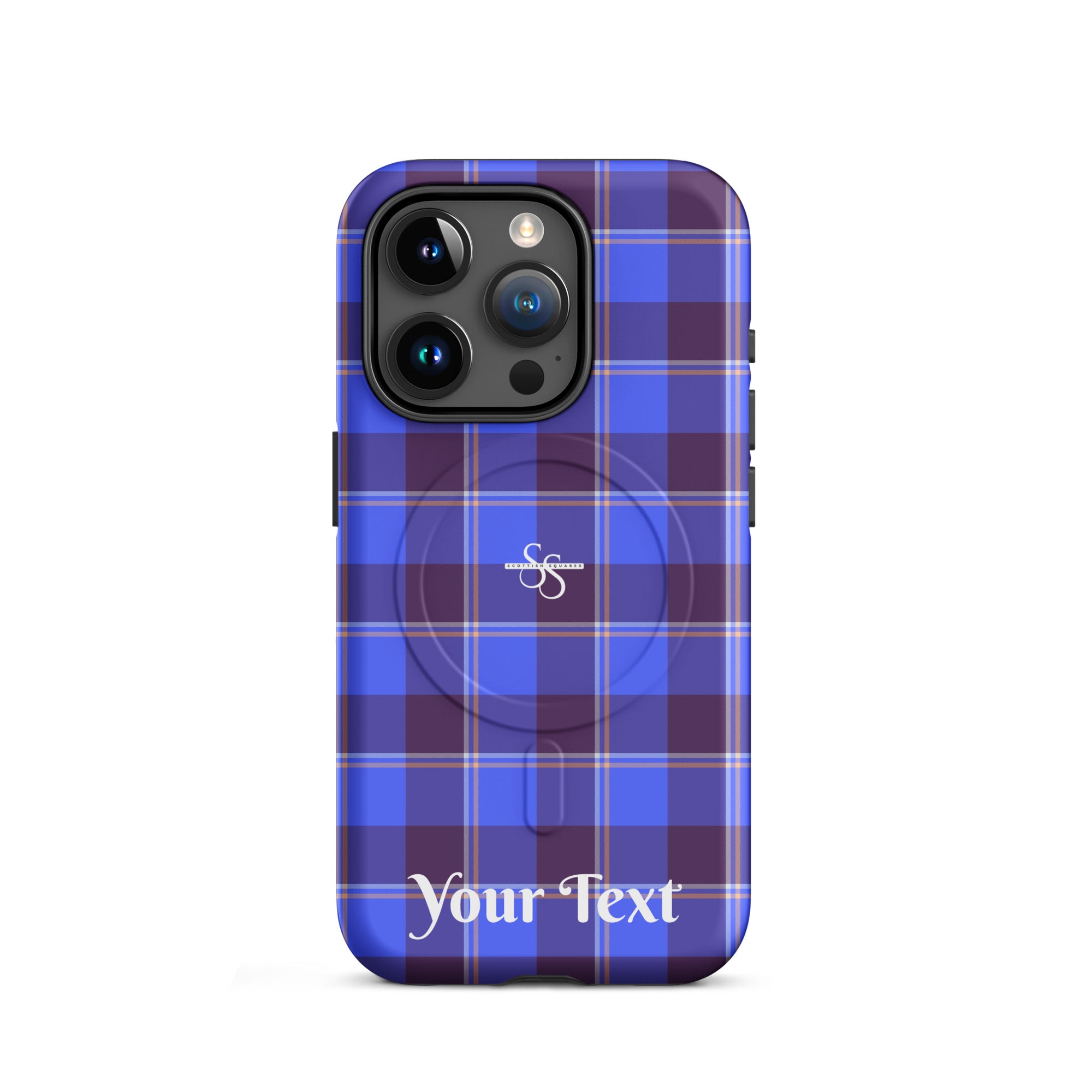 Personalized Cornflower Blue and Livid Brown Plaid iPhone MagSafe Tough Case - Scottish Squares