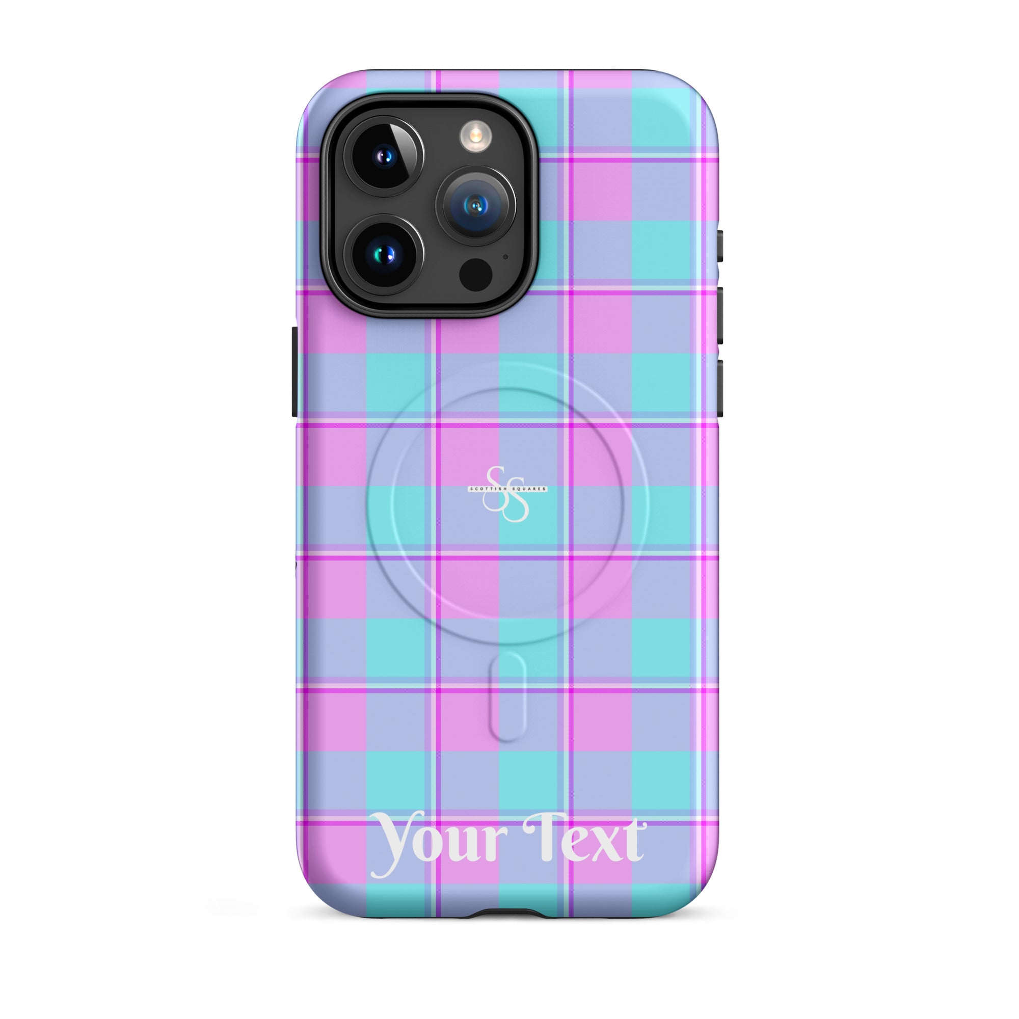 Personalized Mauve and Coastal Mist Plaid iPhone MagSafe Tough Case - Scottish Squares
