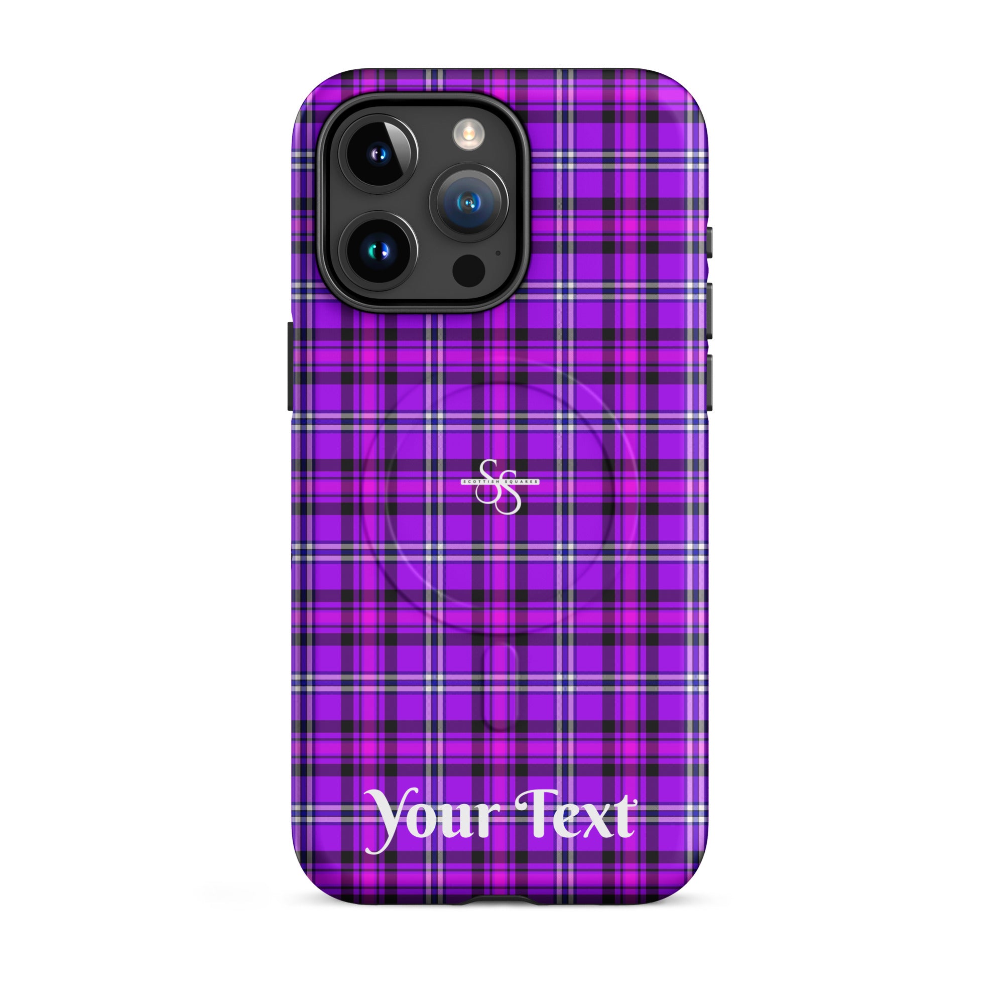 Personalized Electric Violet and Fuchsia Plaid iPhone MagSafe Tough Case - Scottish Squares