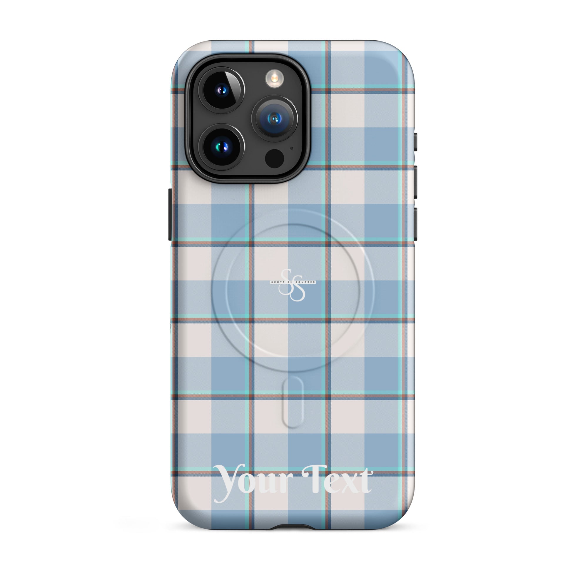 Personalized Pink Cloud and Blue Lagoon Plaid iPhone MagSafe Tough Case - Scottish Squares