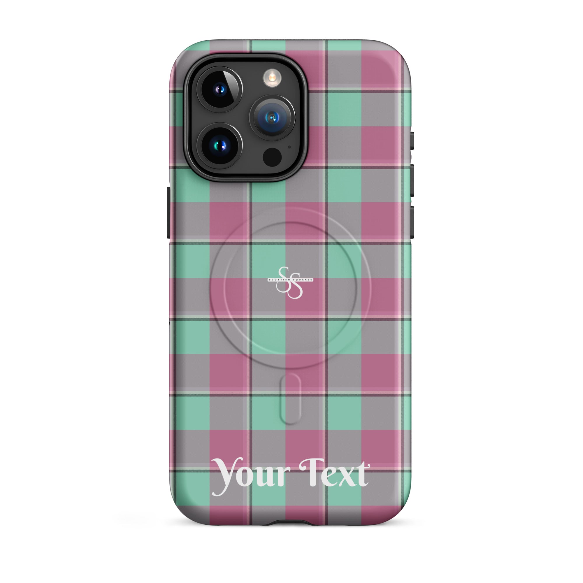 Personalized Vista Blue and Turkish Rose Plaid iPhone MagSafe Tough Case - Scottish Squares