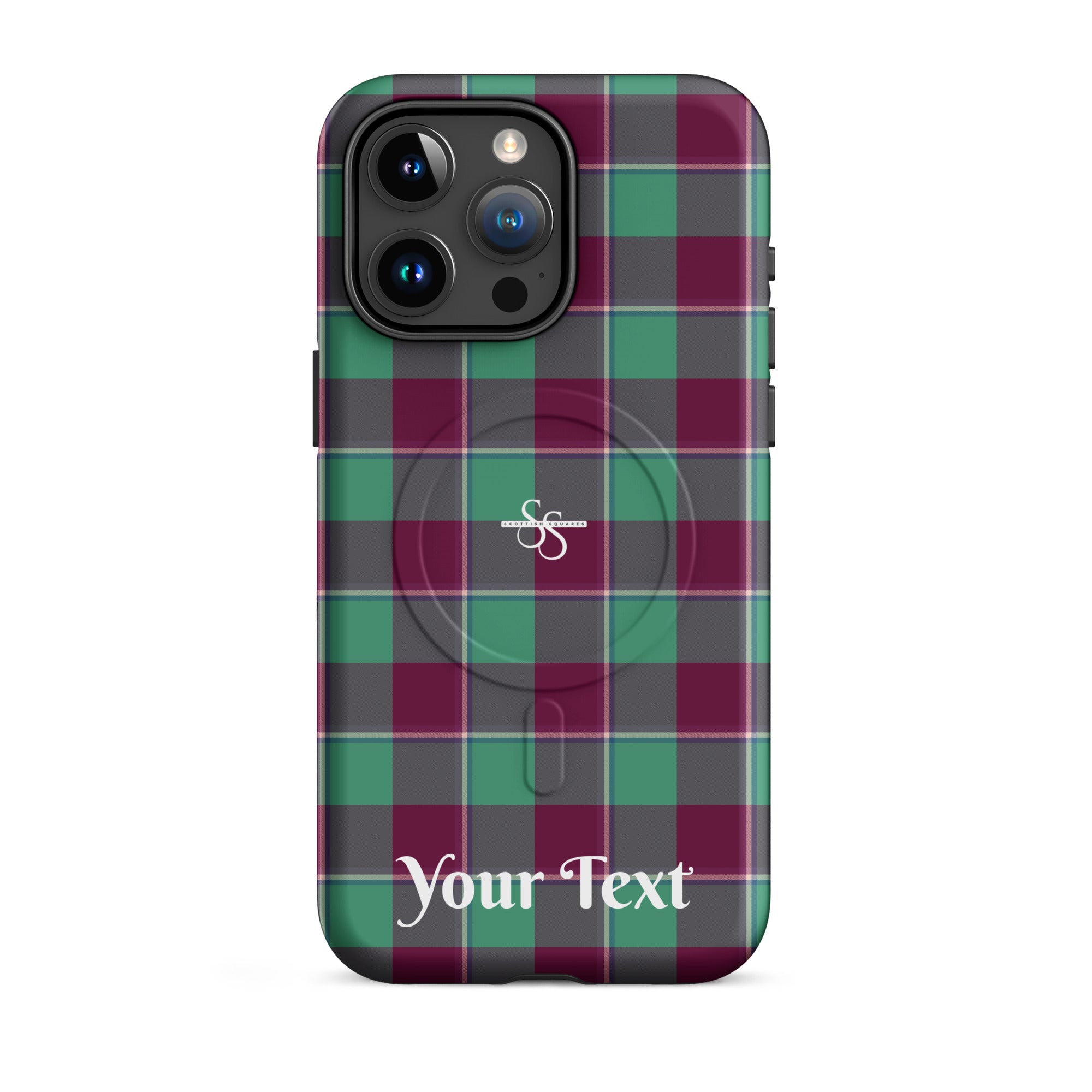 Personalized Ocean Green and Mulberry Wood Plaid iPhone MagSafe Tough Case - Scottish Squares