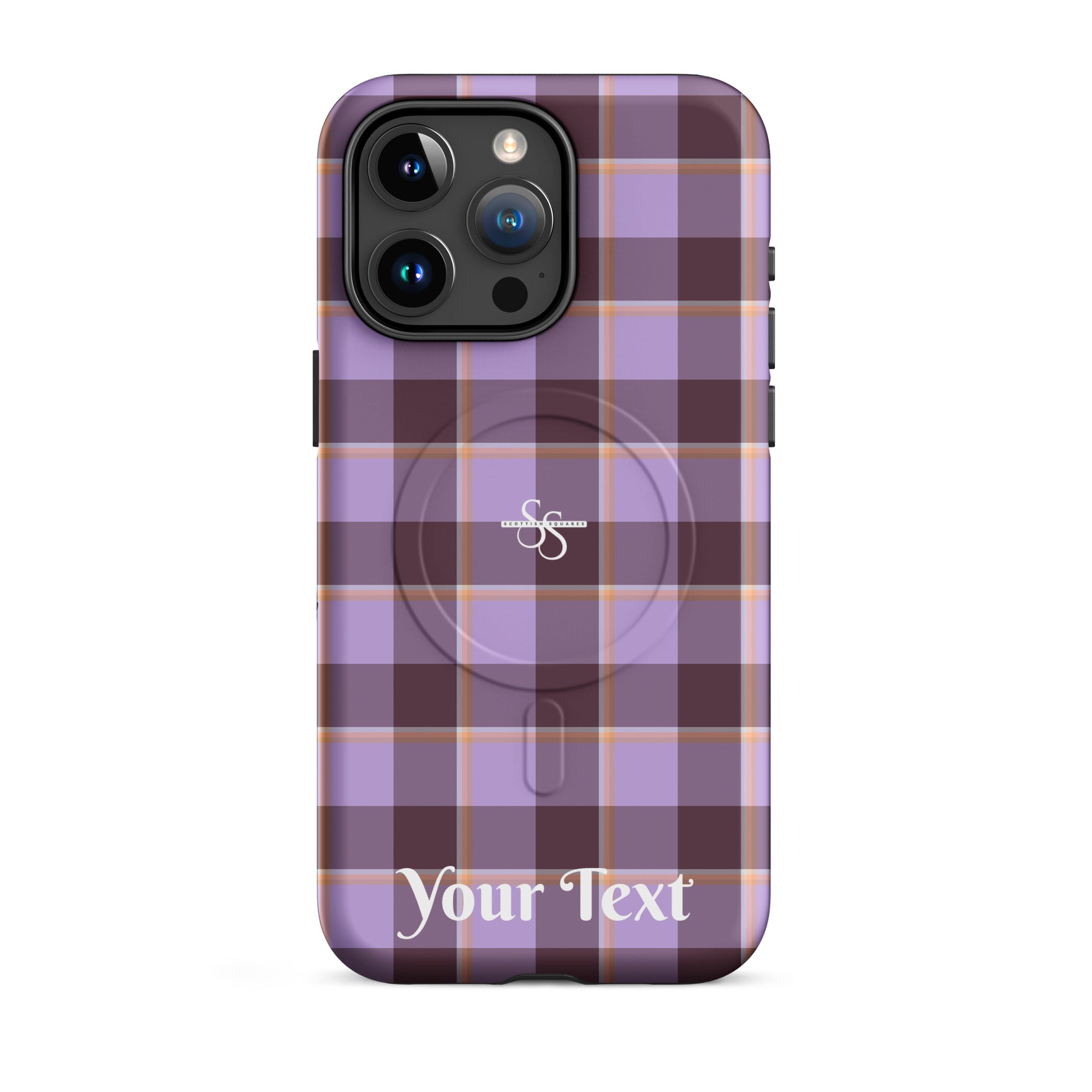 Personalized Light Wisteria and Livid Brown Plaid iPhone MagSafe Tough Case - Scottish Squares