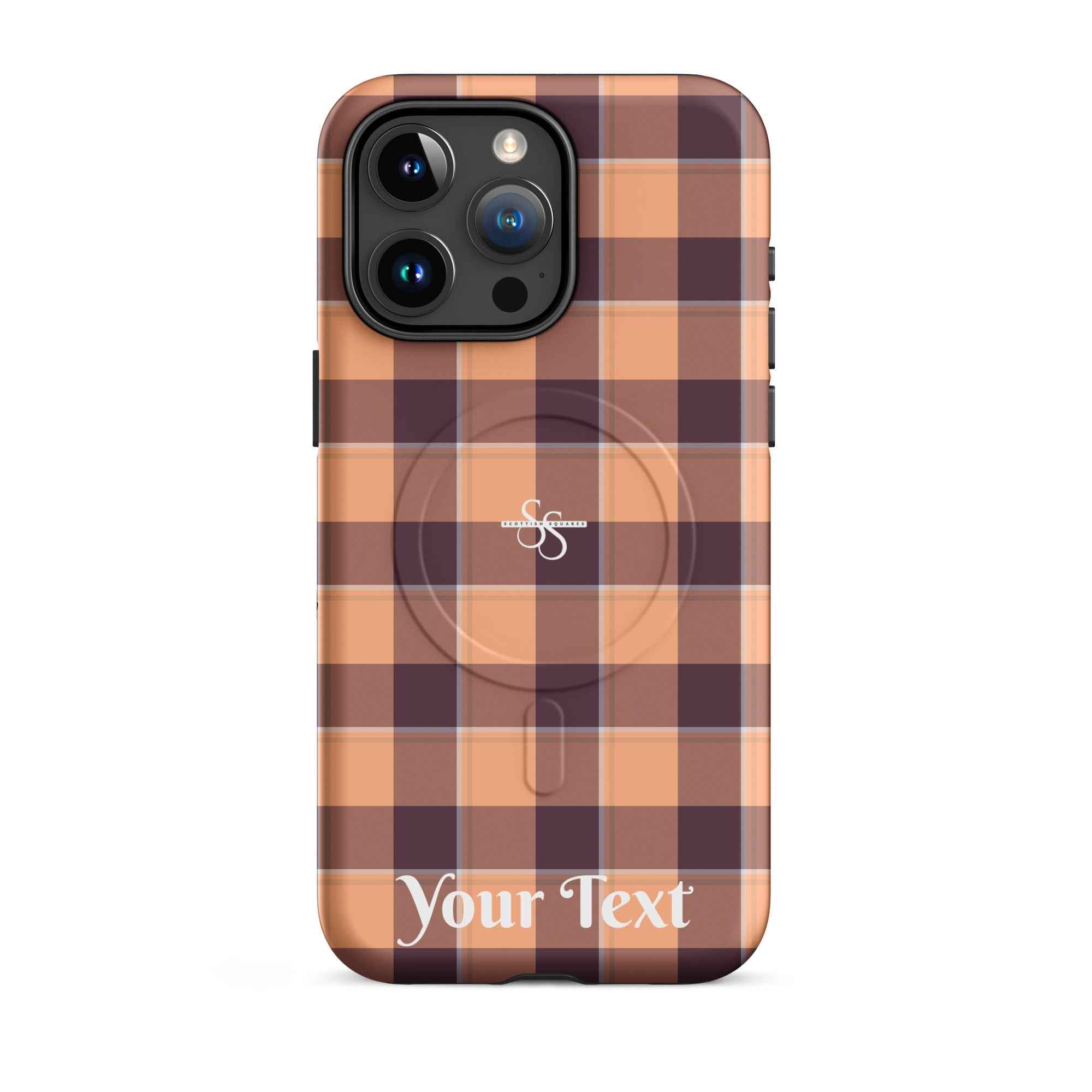 Personalized Hit Pink and Livid Brown Plaid iPhone MagSafe Tough Case - Scottish Squares