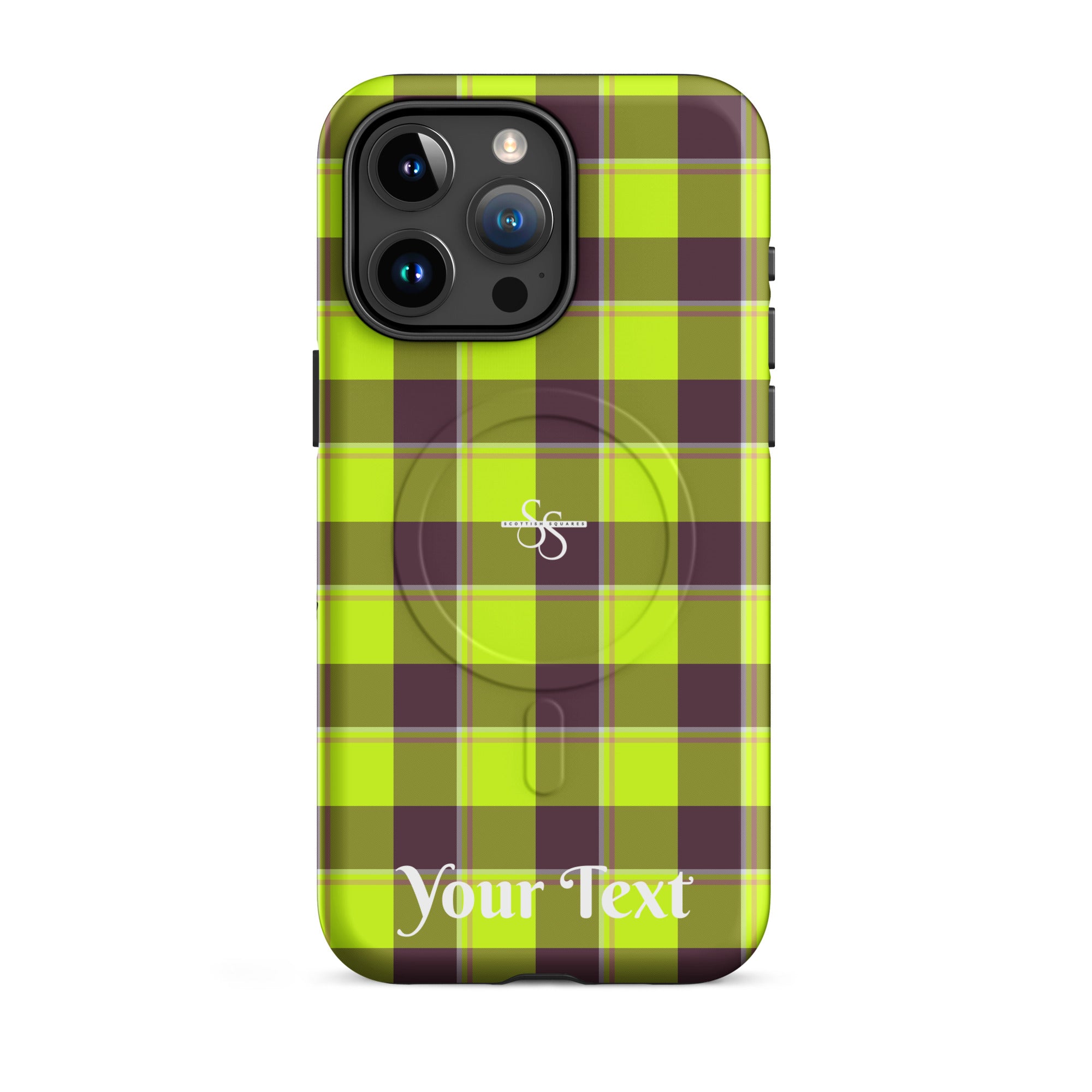 Personalized Electric Lime and Livid Brown Plaid iPhone MagSafe Tough Case - Scottish Squares