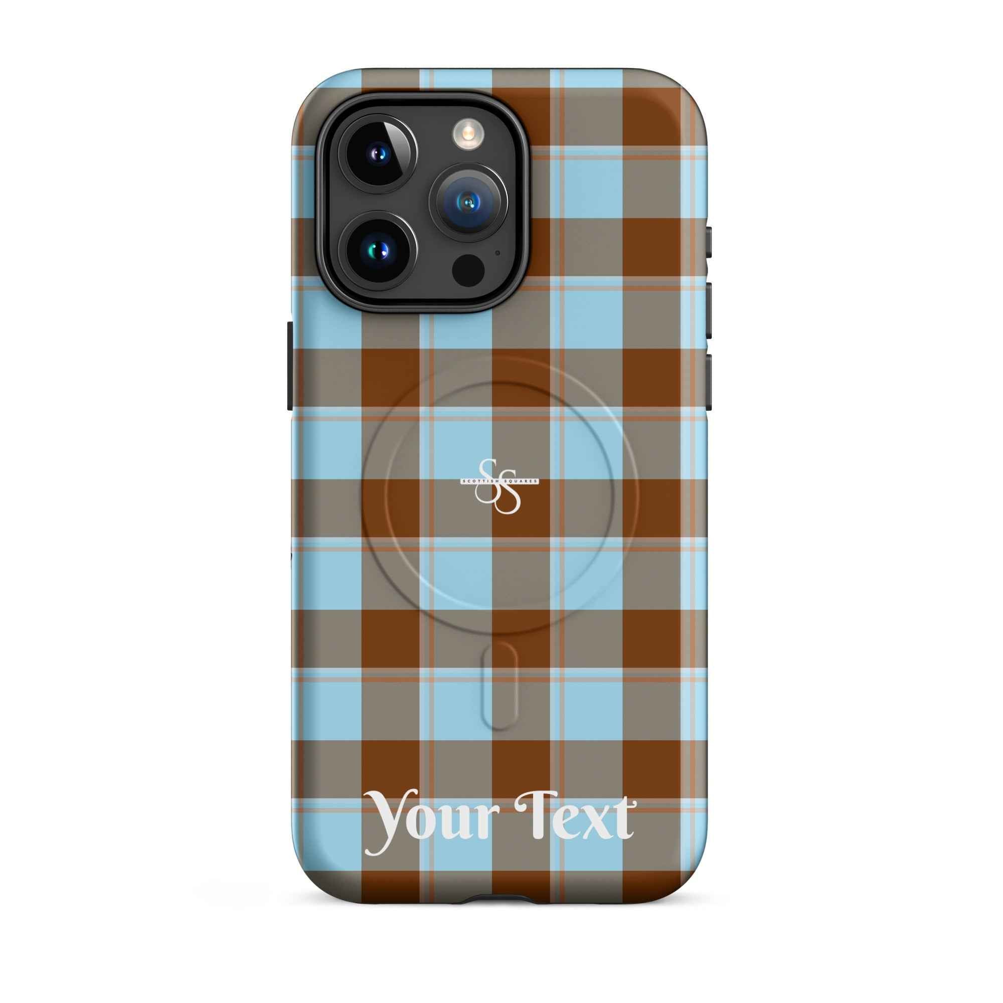 Personalized Blizzard Blue and Livid Brown Plaid iPhone MagSafe Phone Case - Scottish Squares